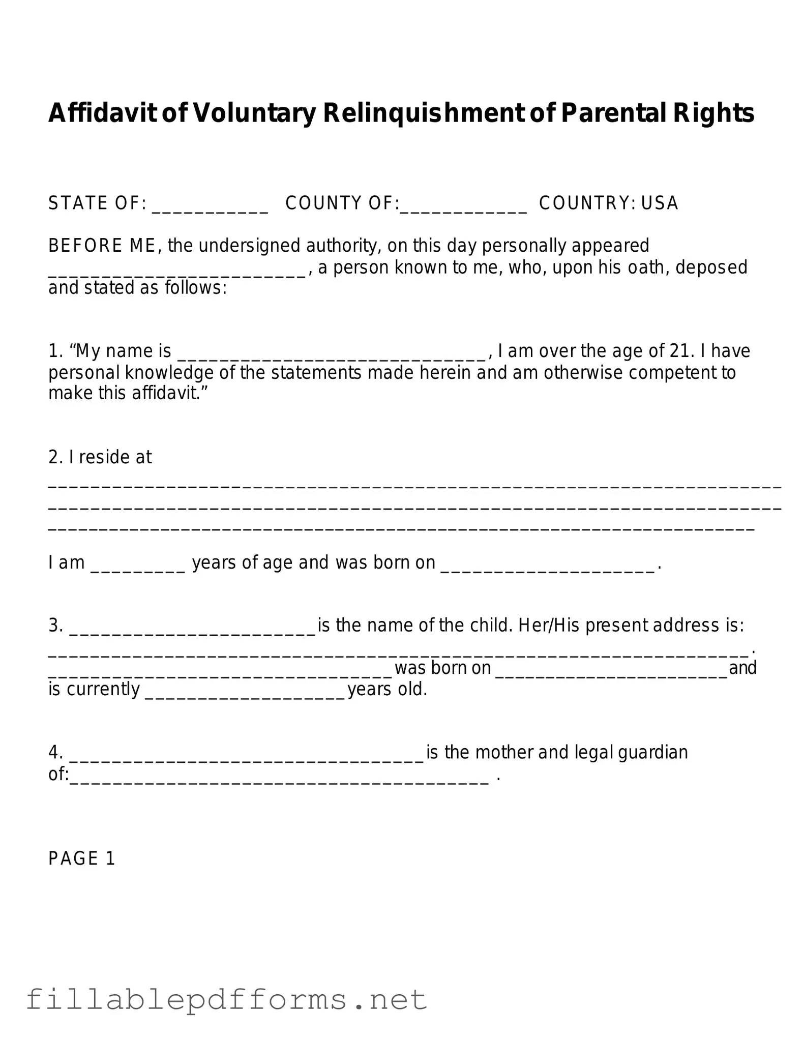 Affidavit Parental Rights PDF Template