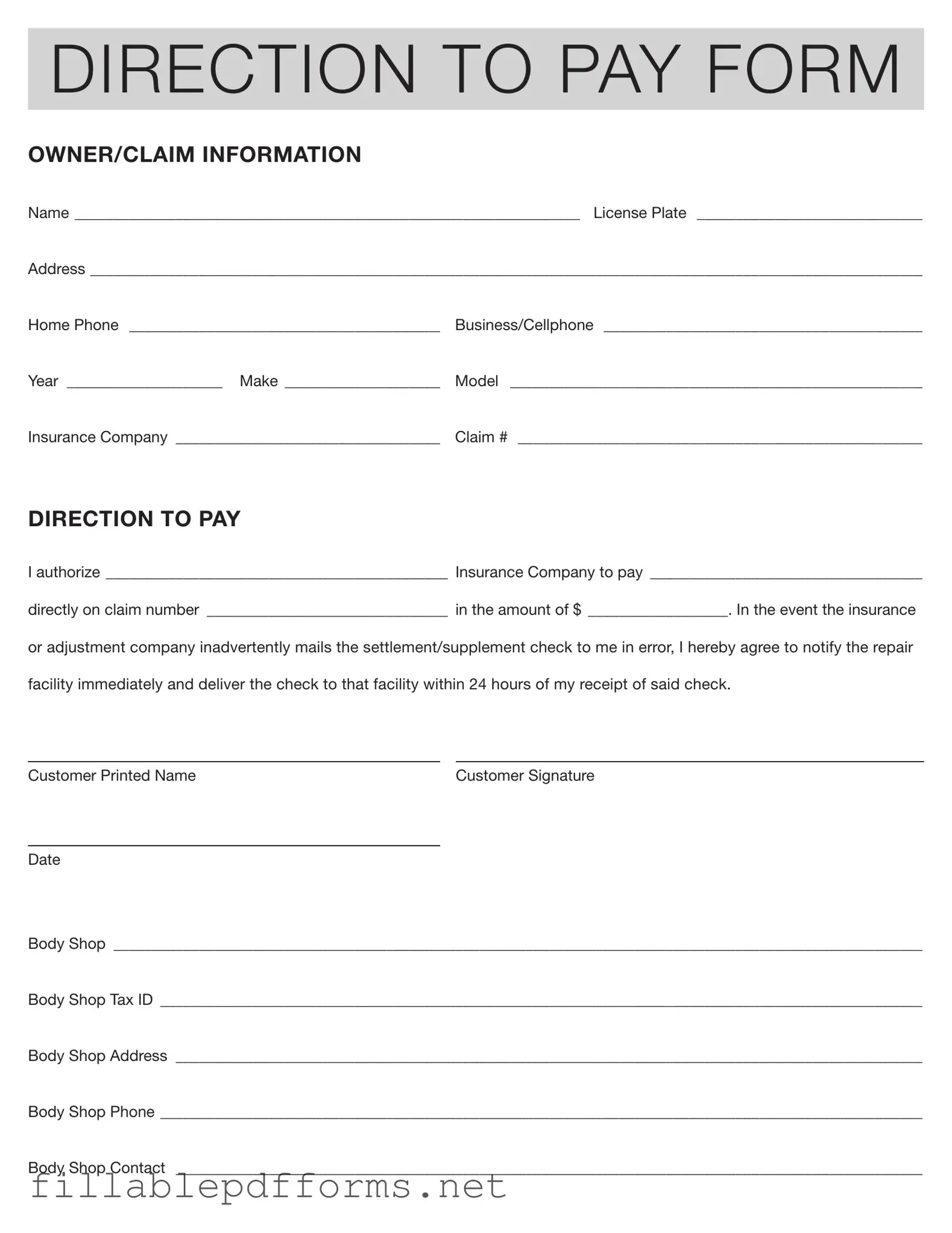 Authorization And Direction Pay PDF Template