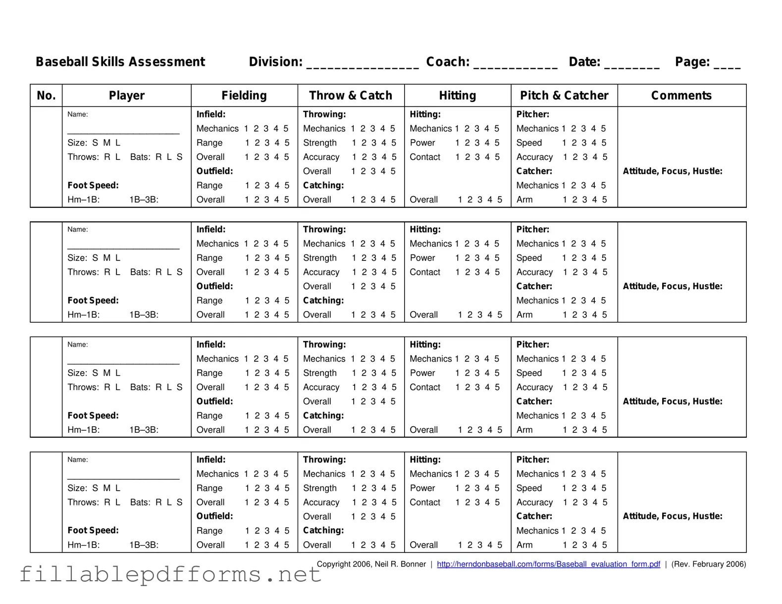 Baseball Assessment PDF Template