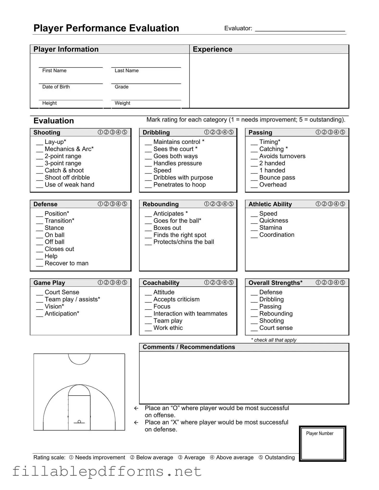 Basketball Evaluation PDF Template