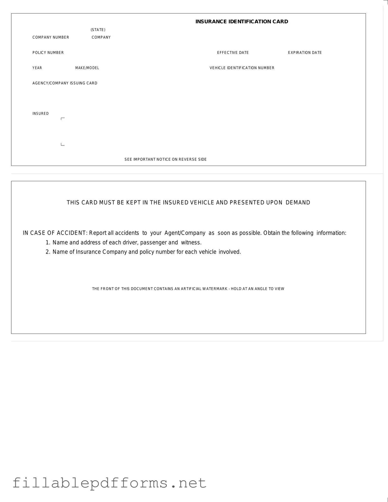 Auto Insurance Card PDF Template