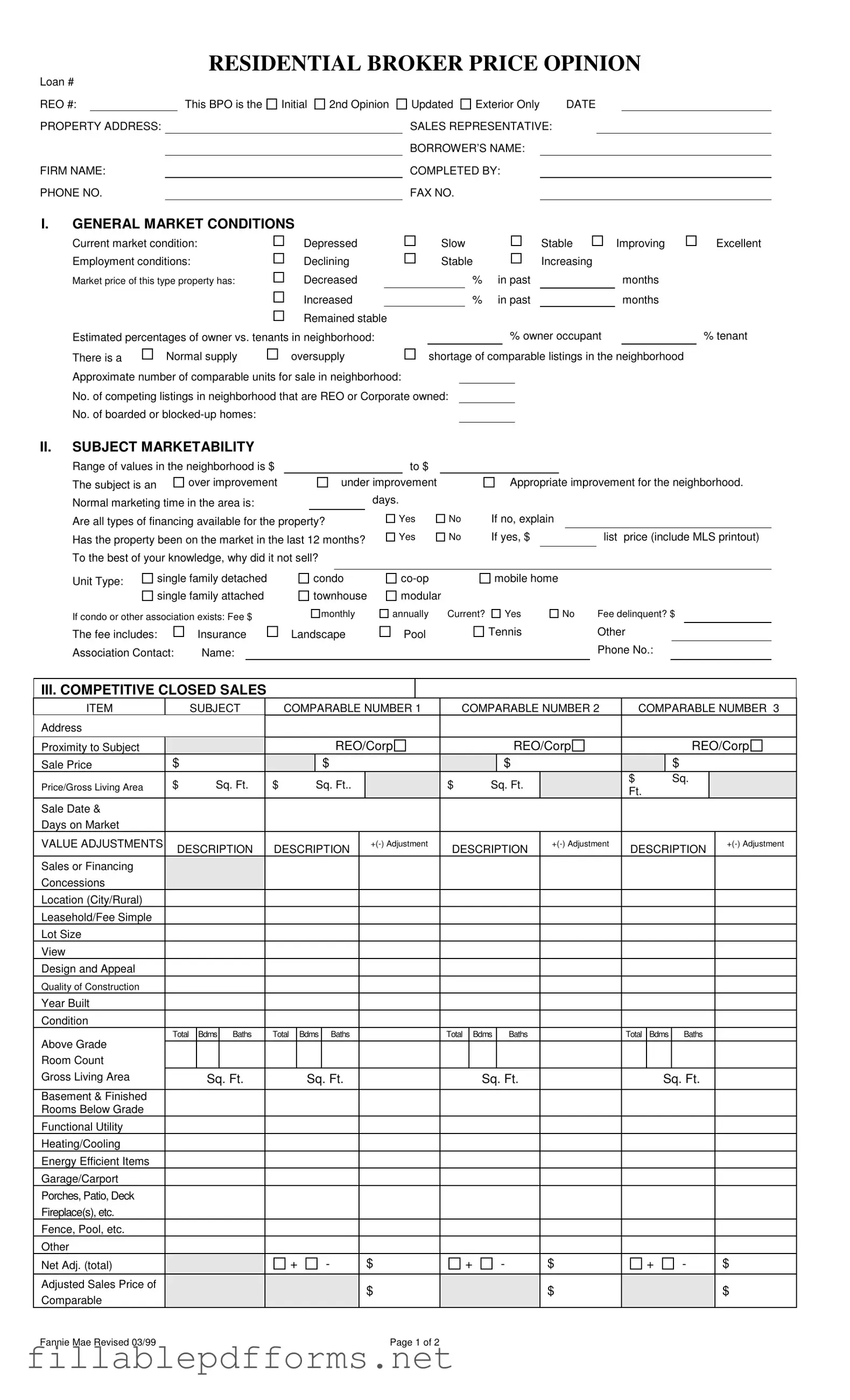 Broker Price Opinion PDF Template