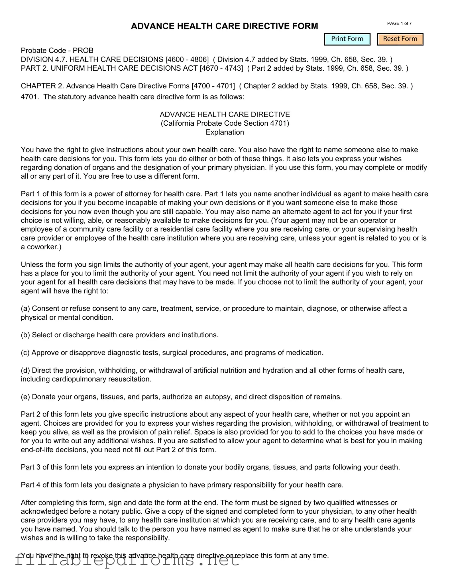 California Advanced Health Care Directive PDF Template