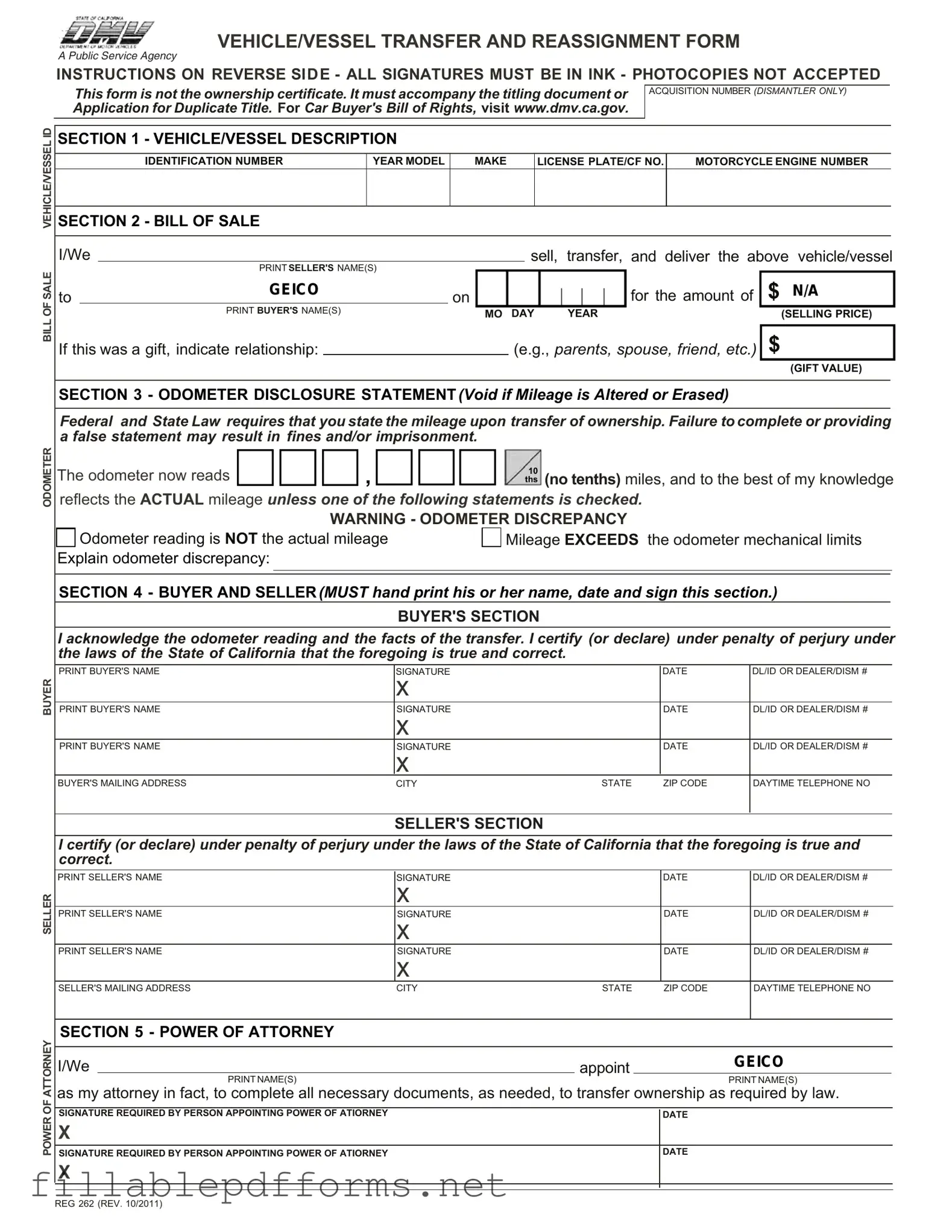 California Fotm Reg 262 PDF Template