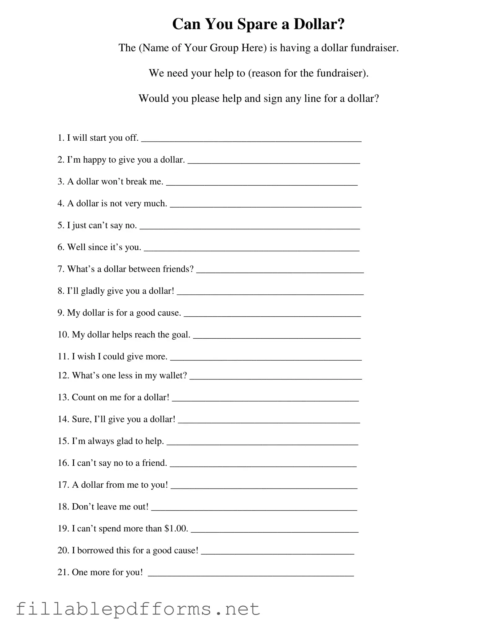 Donated A Dollar PDF Template
