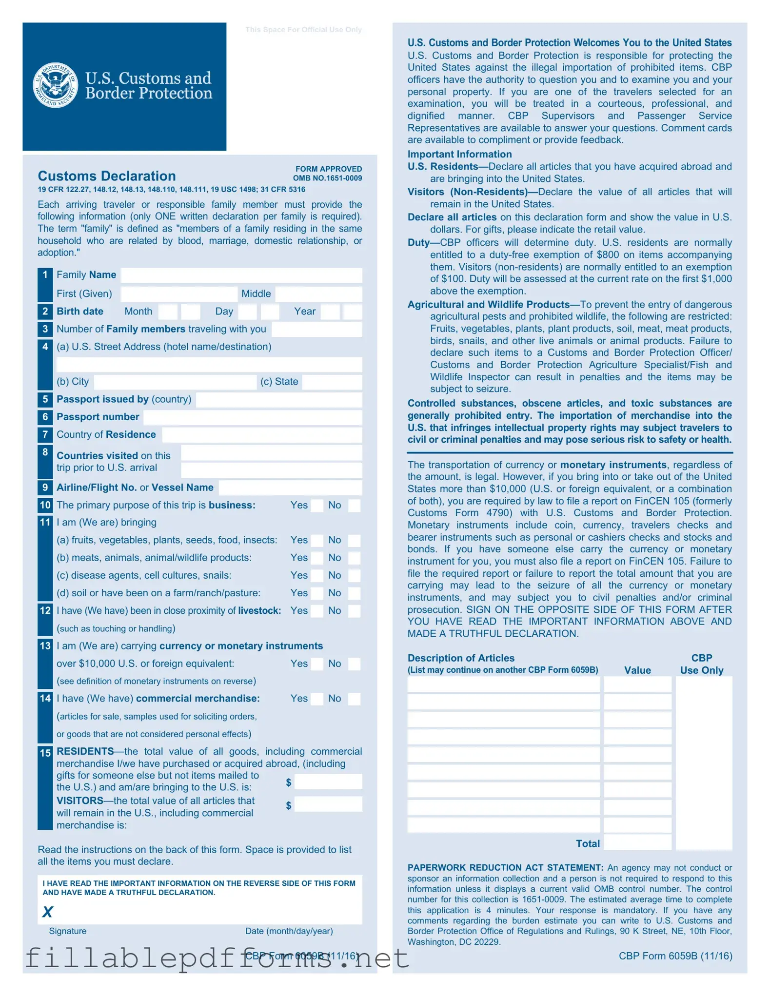 CBP 6059B PDF Template