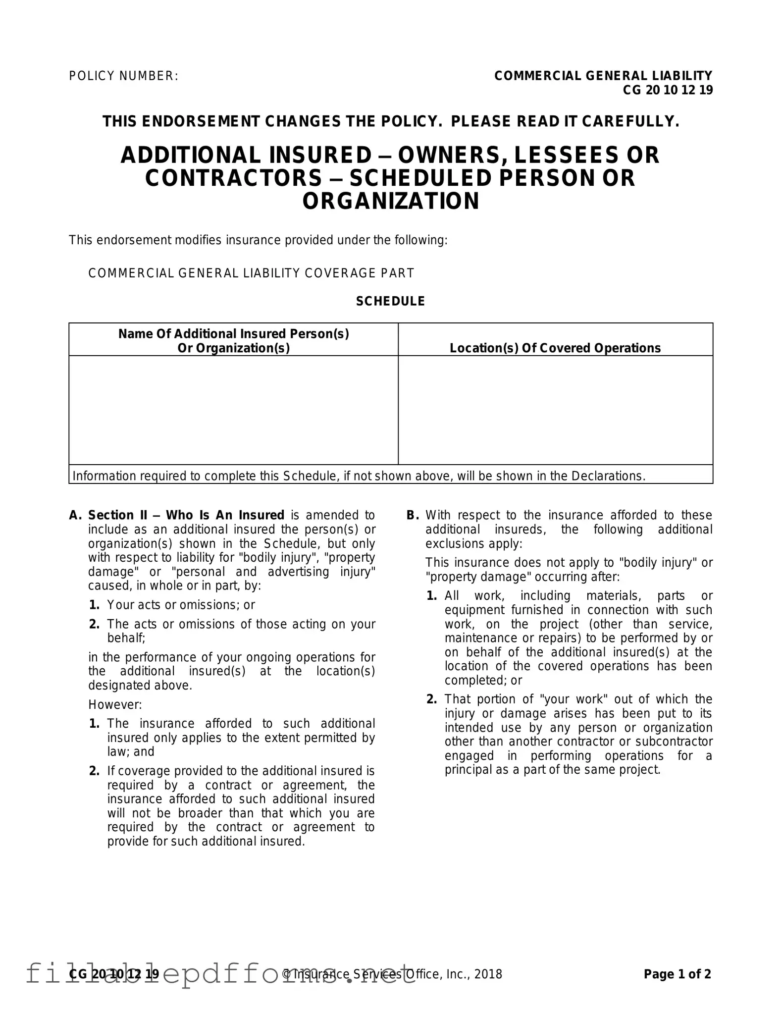Cg 20 10 07 04 Liability Endorsement PDF Template