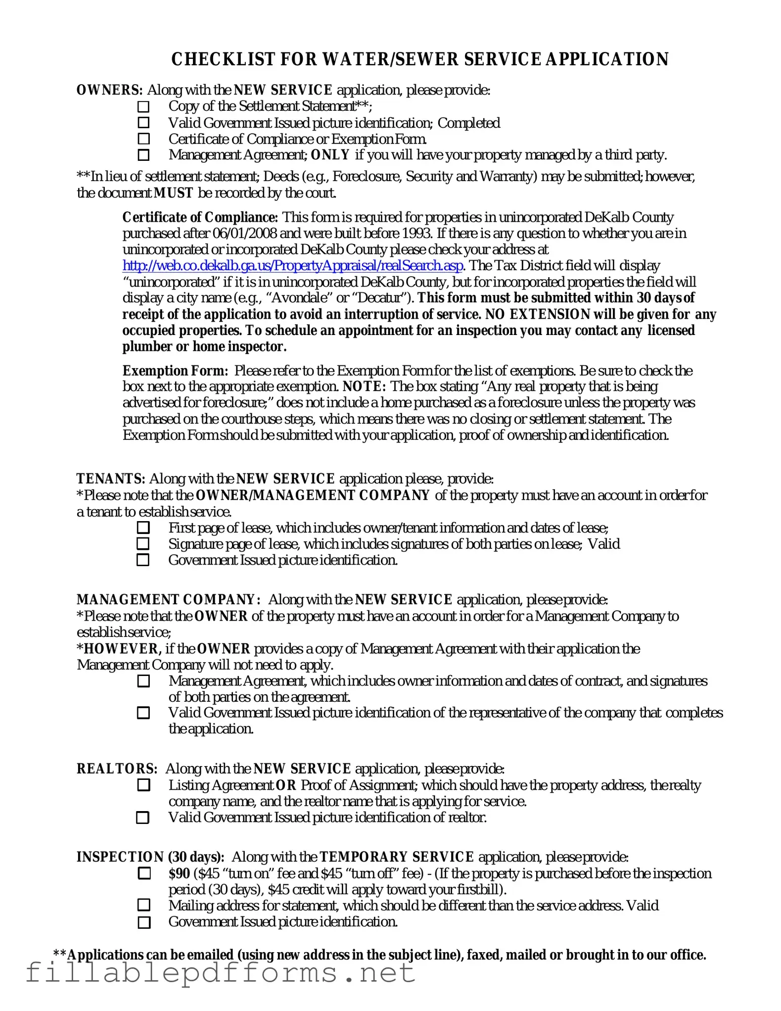 Dekalb County Water Application PDF Template