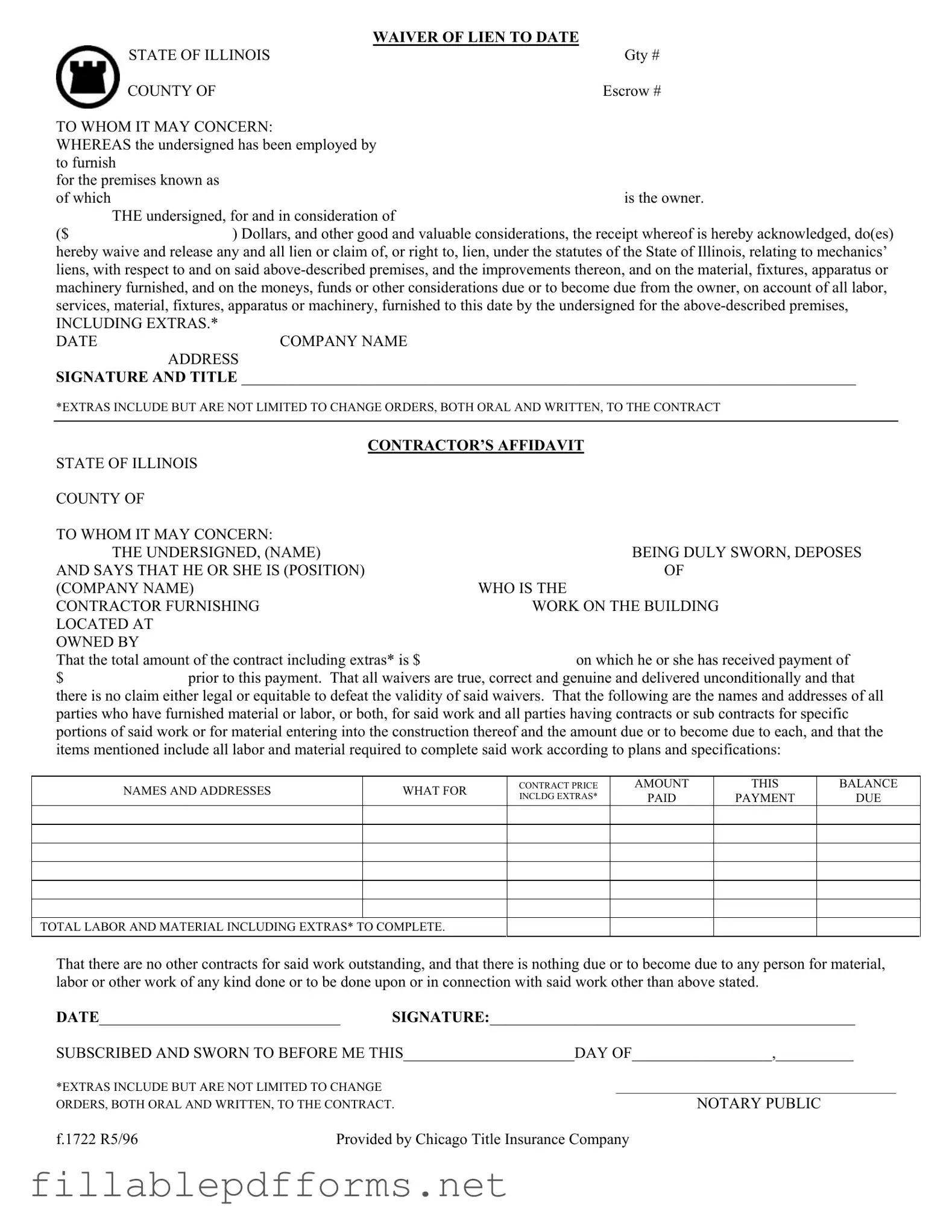 Chicago Title Waiver Format PDF Template