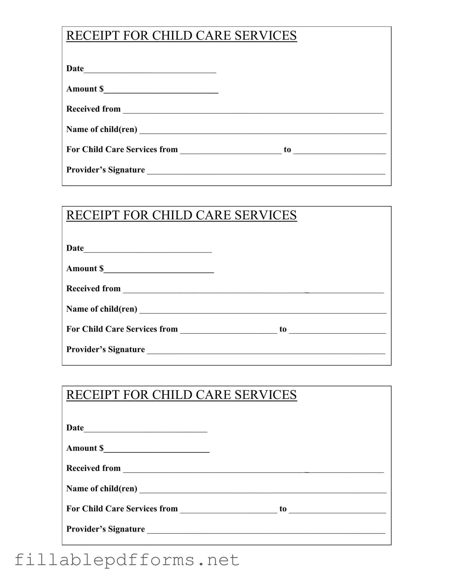 Childcare Receipt PDF Template