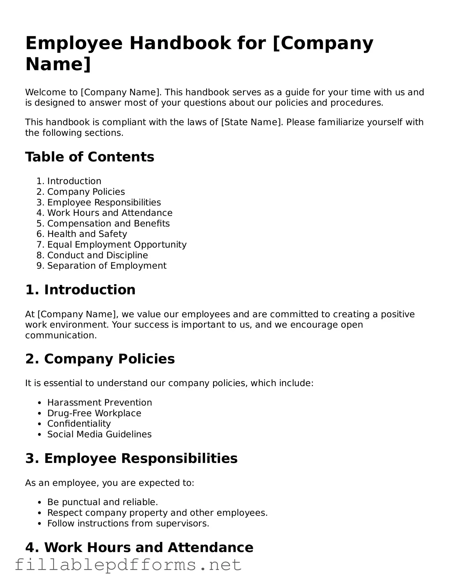 Blank Employee Handbook Template