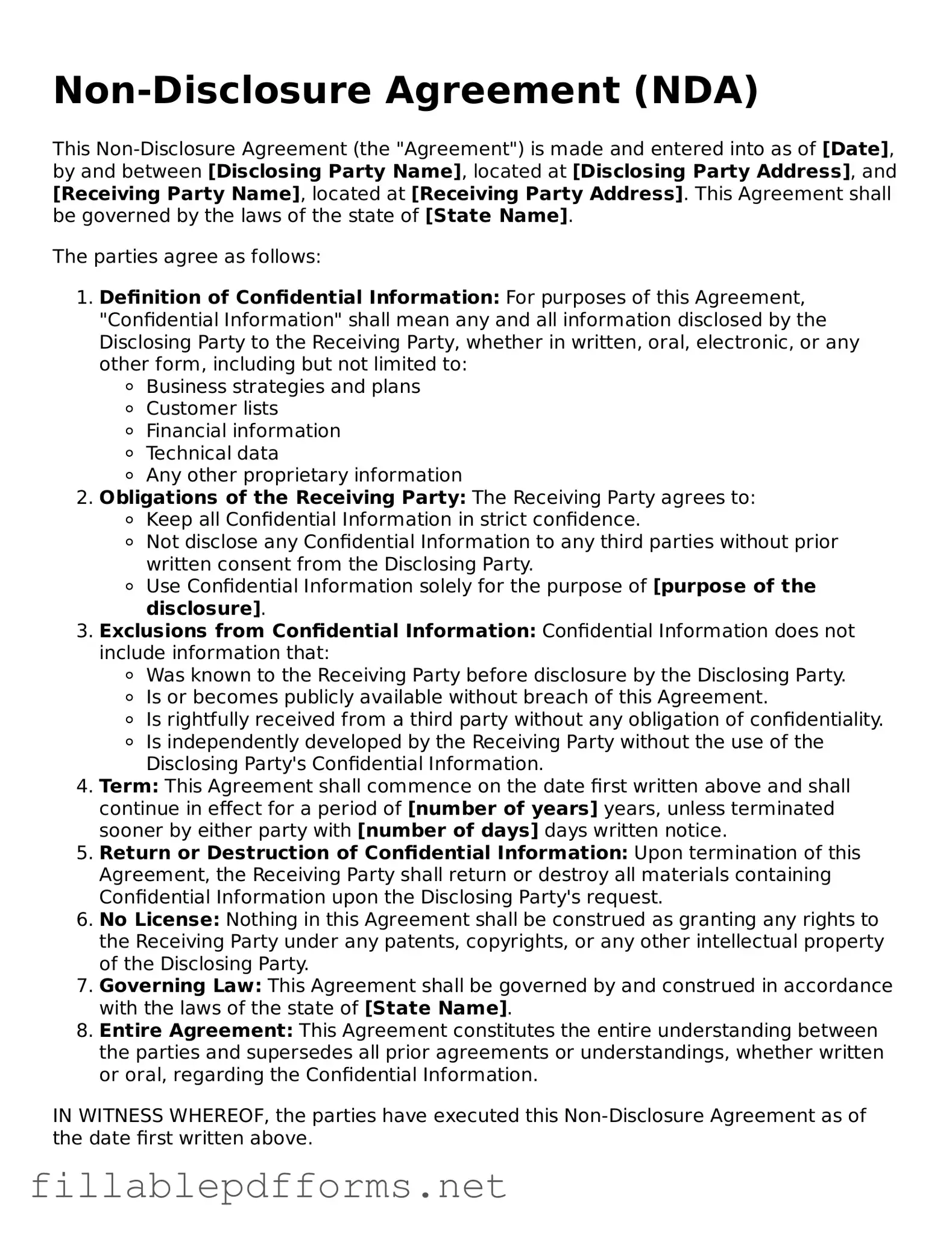 Blank Non-disclosure Agreement Template