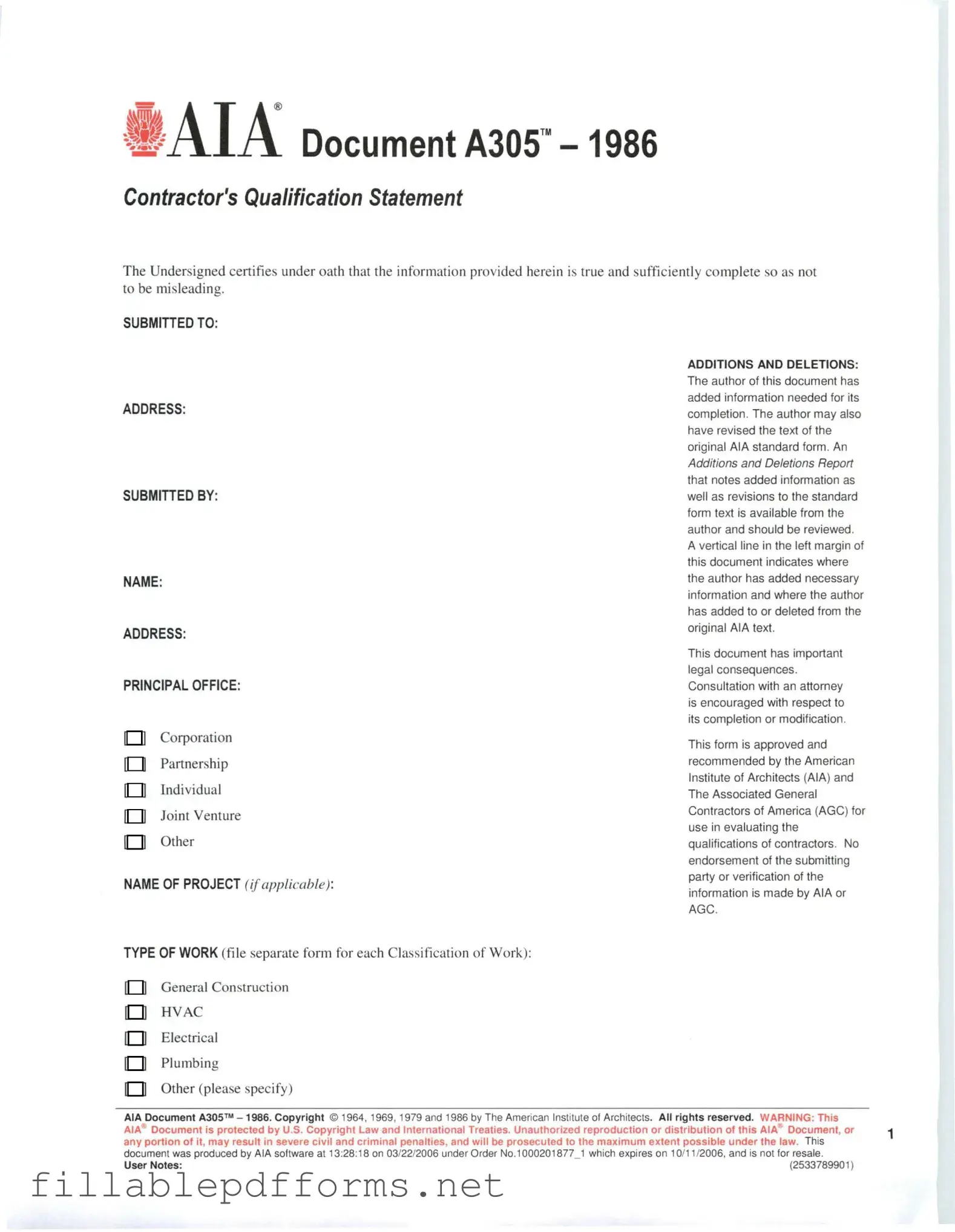 AIA A305 PDF Template