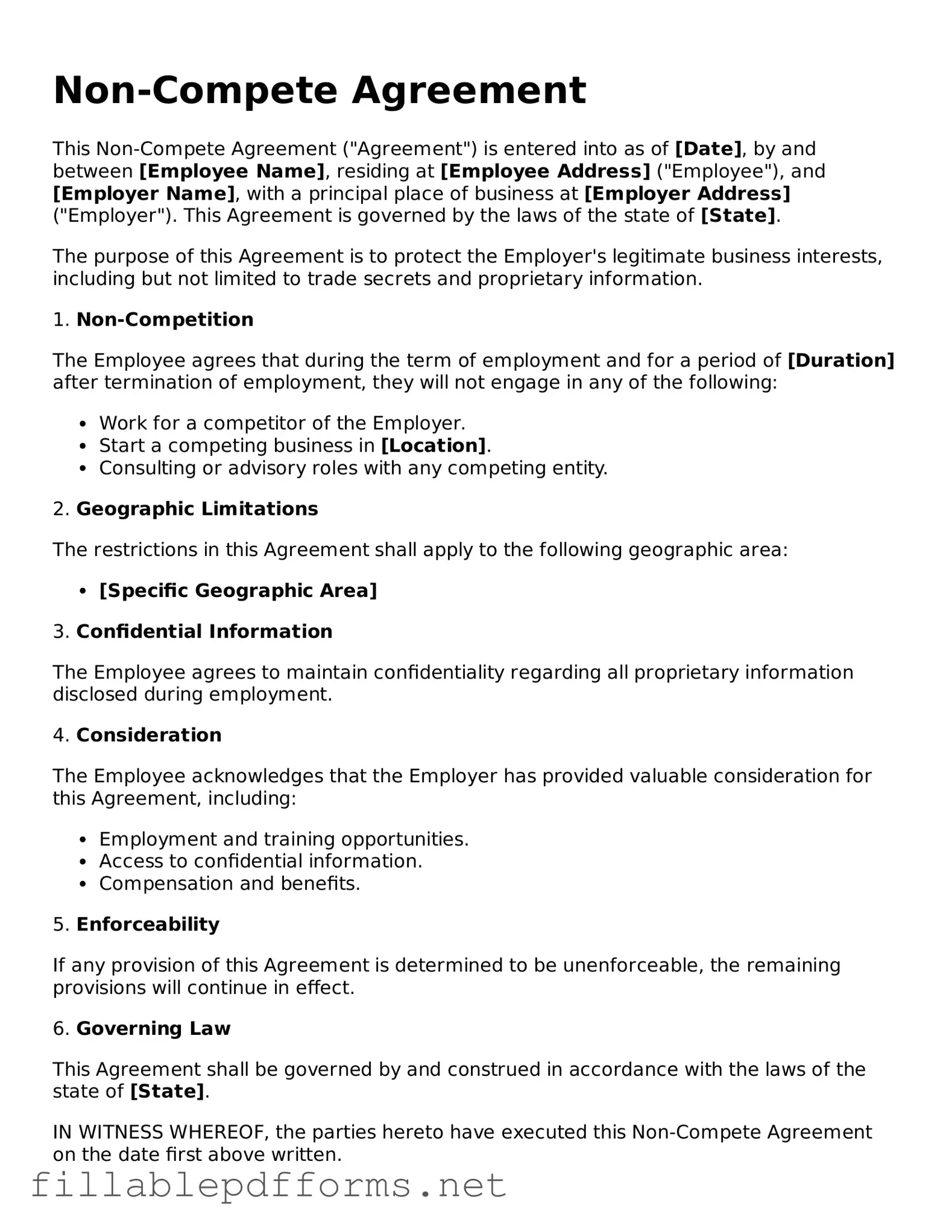 Blank Non-compete Agreement Template