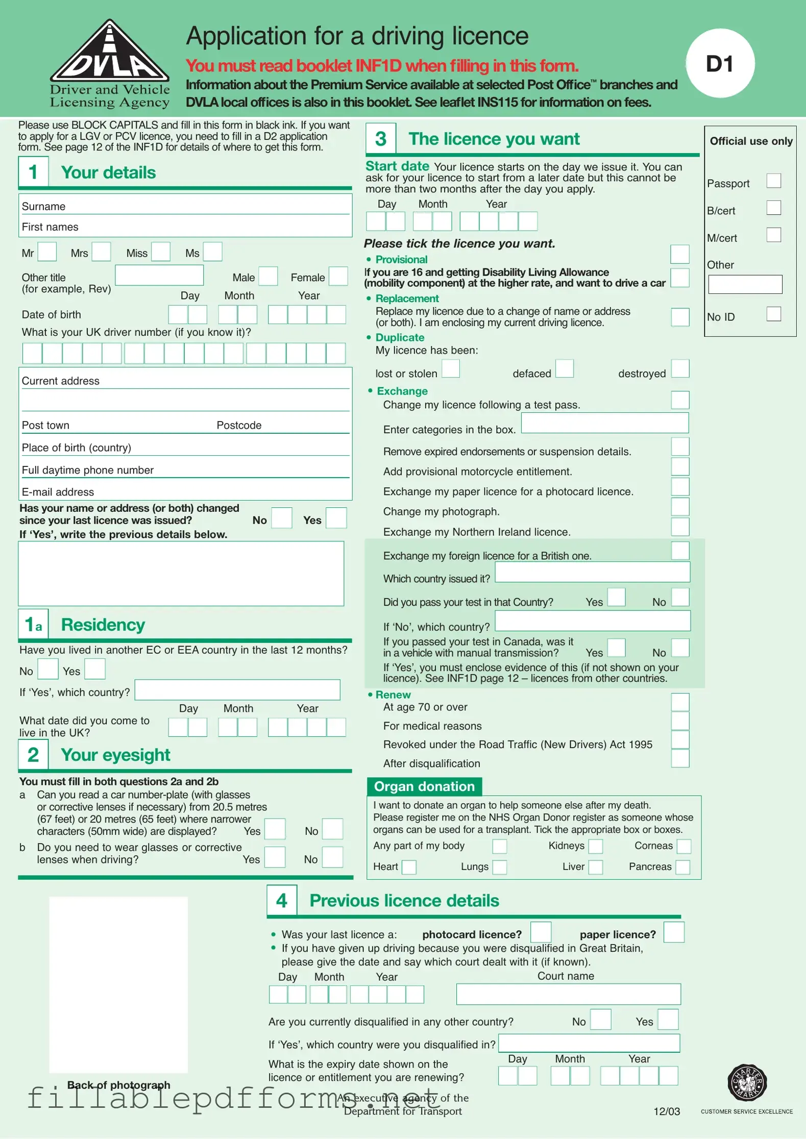 D1 Dvla PDF Template