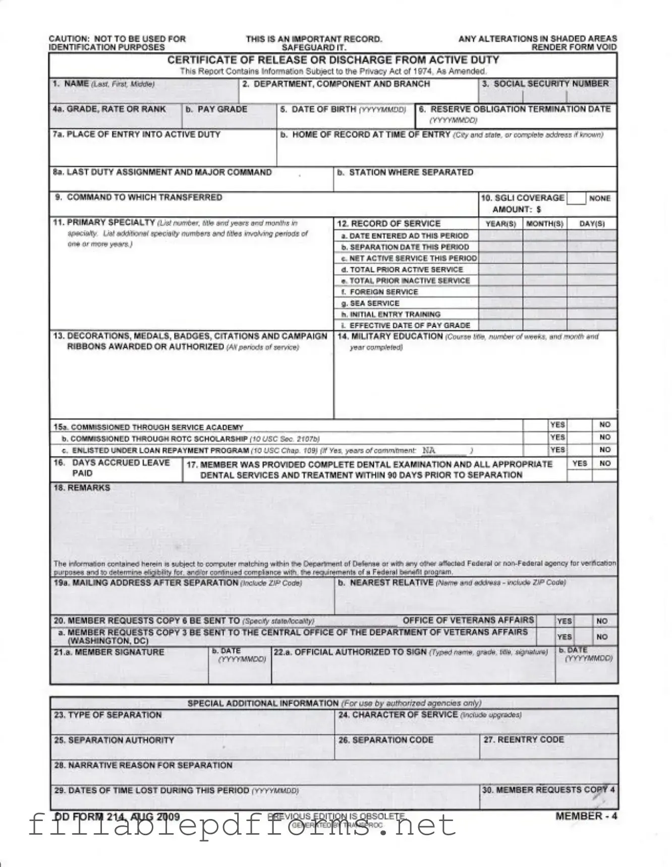 Dd 214 PDF Template