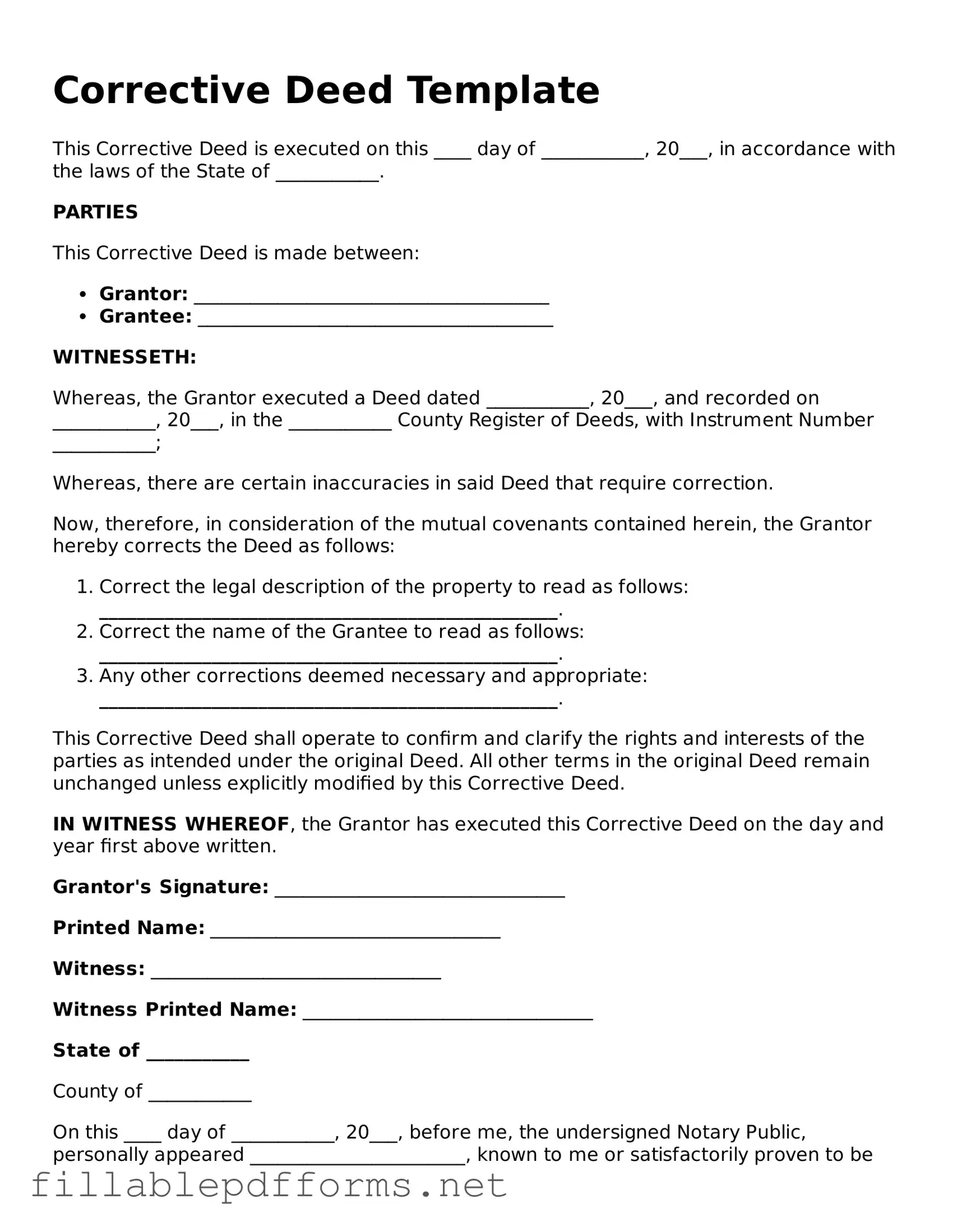 Blank Corrective Deed Template