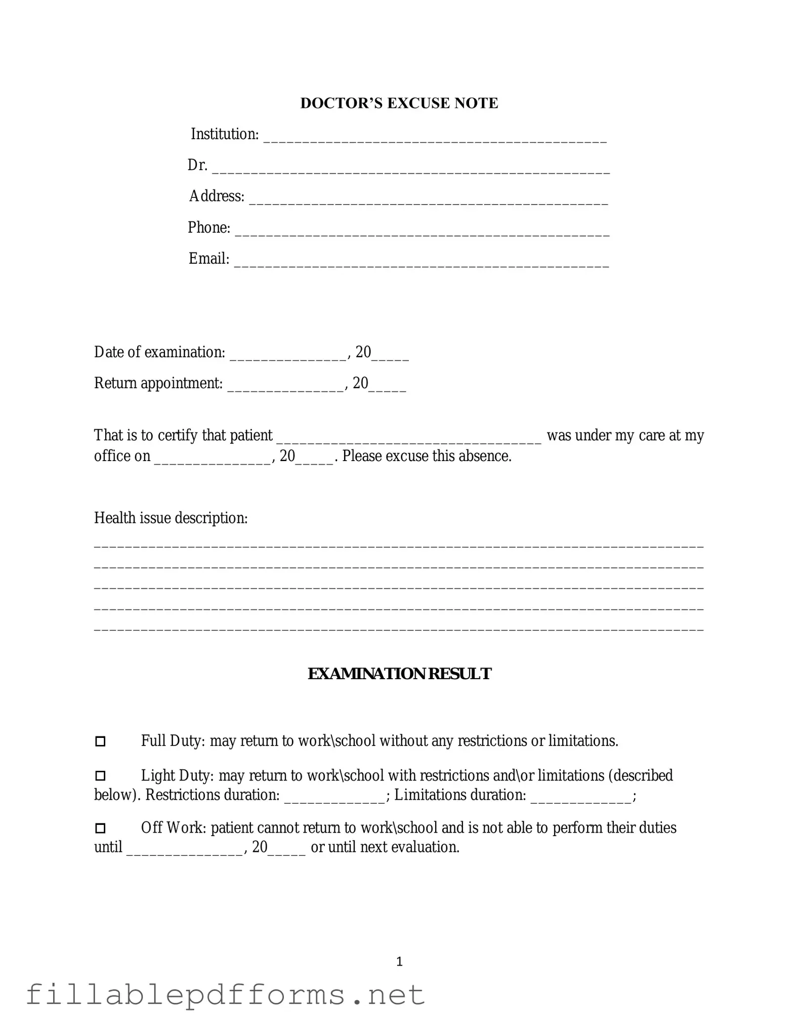 Doctors Excuse Note PDF Template