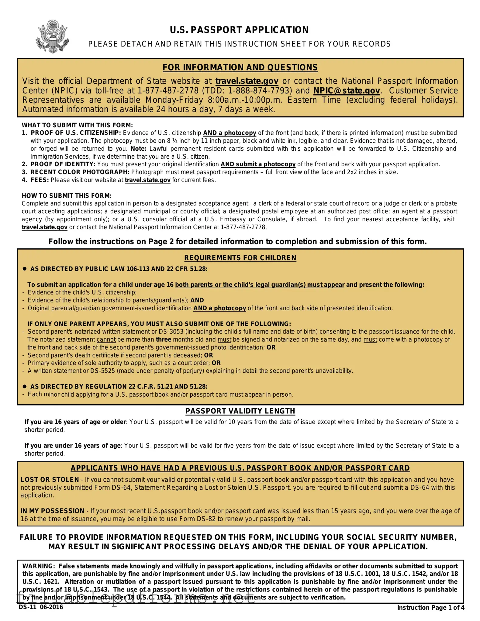 DS-11 U.S. Passport application PDF Template
