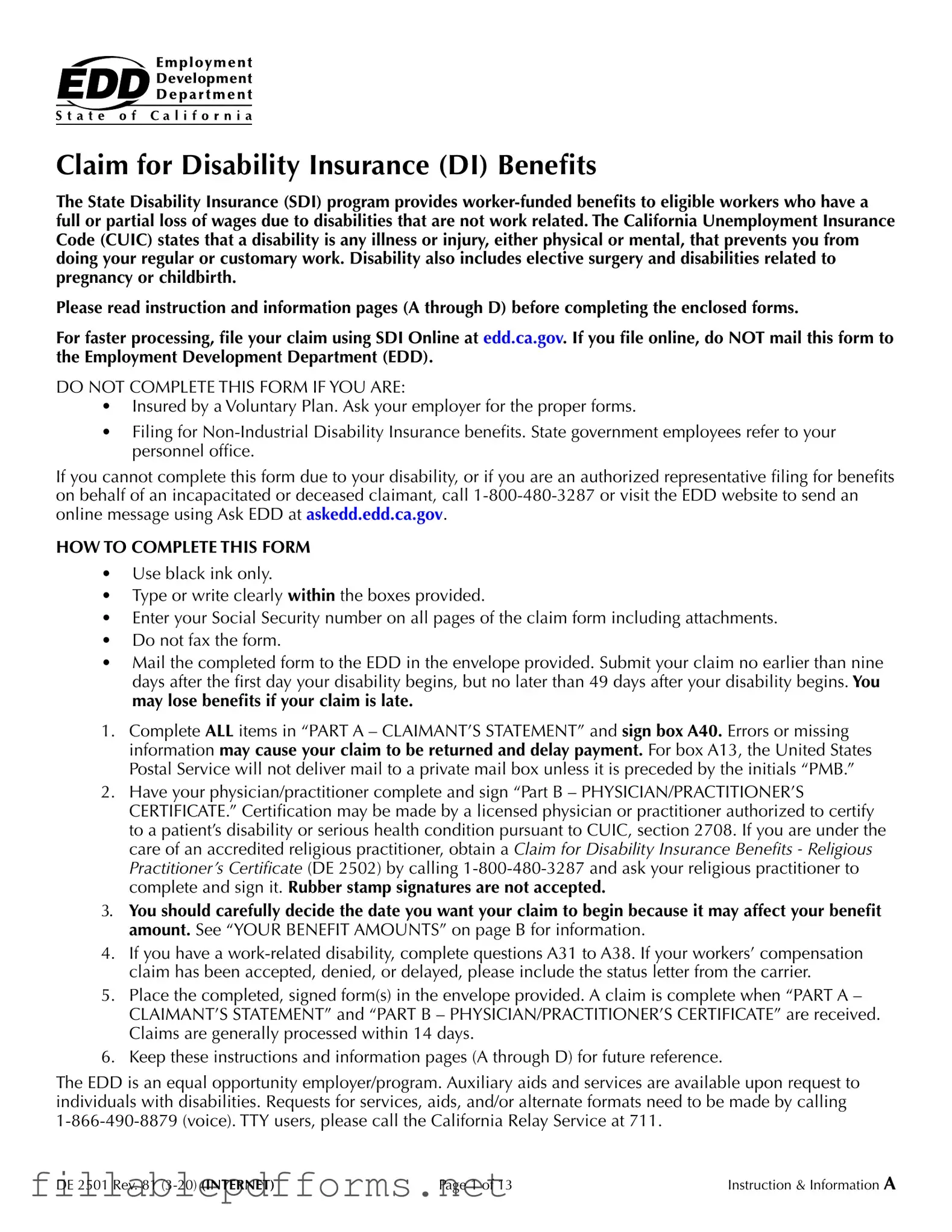 EDD DE 2501 PDF Template