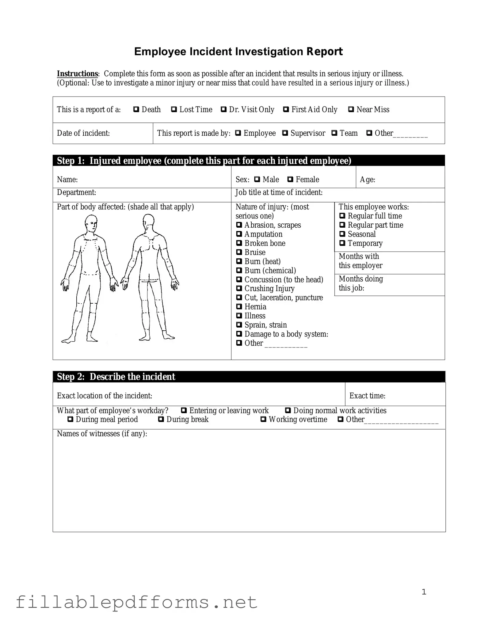 Employee Accident Report PDF Template