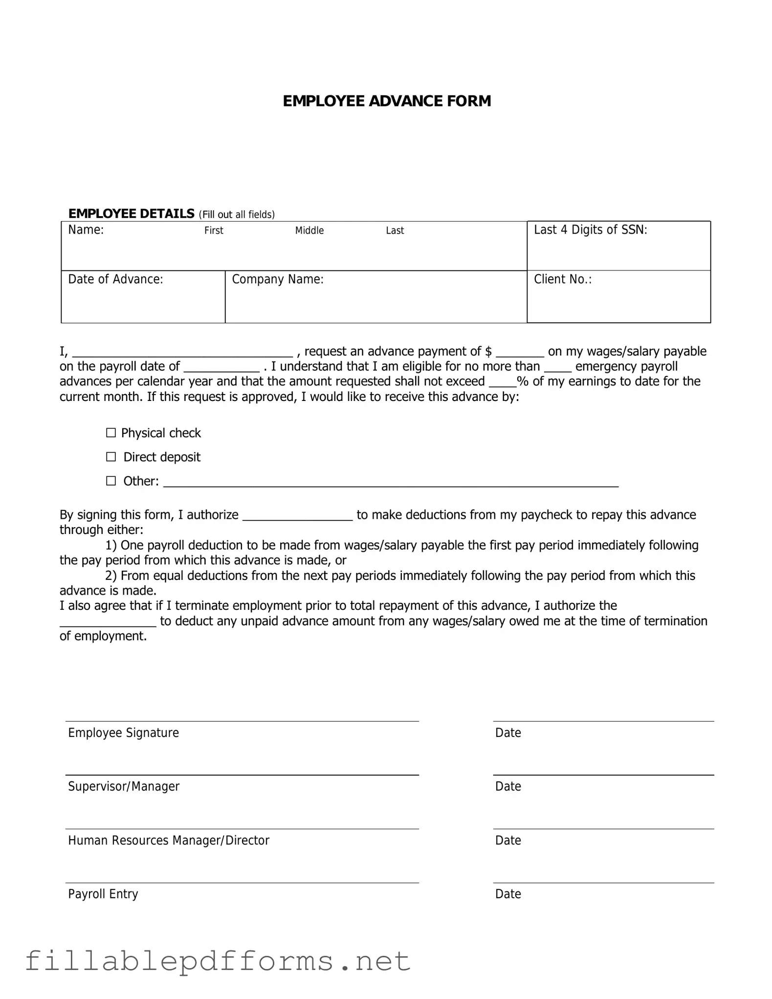 Employee Advance PDF Template