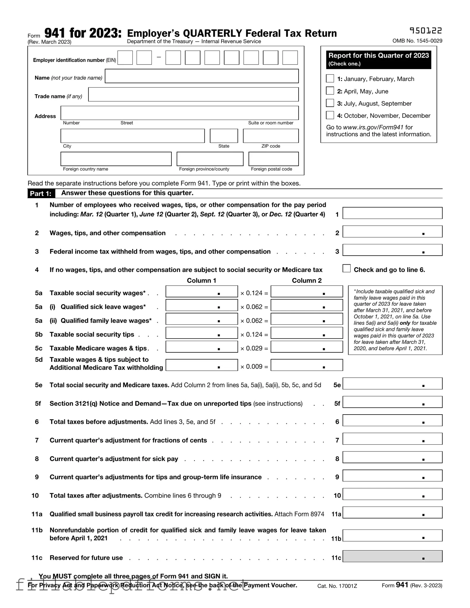 IRS 941 PDF Template