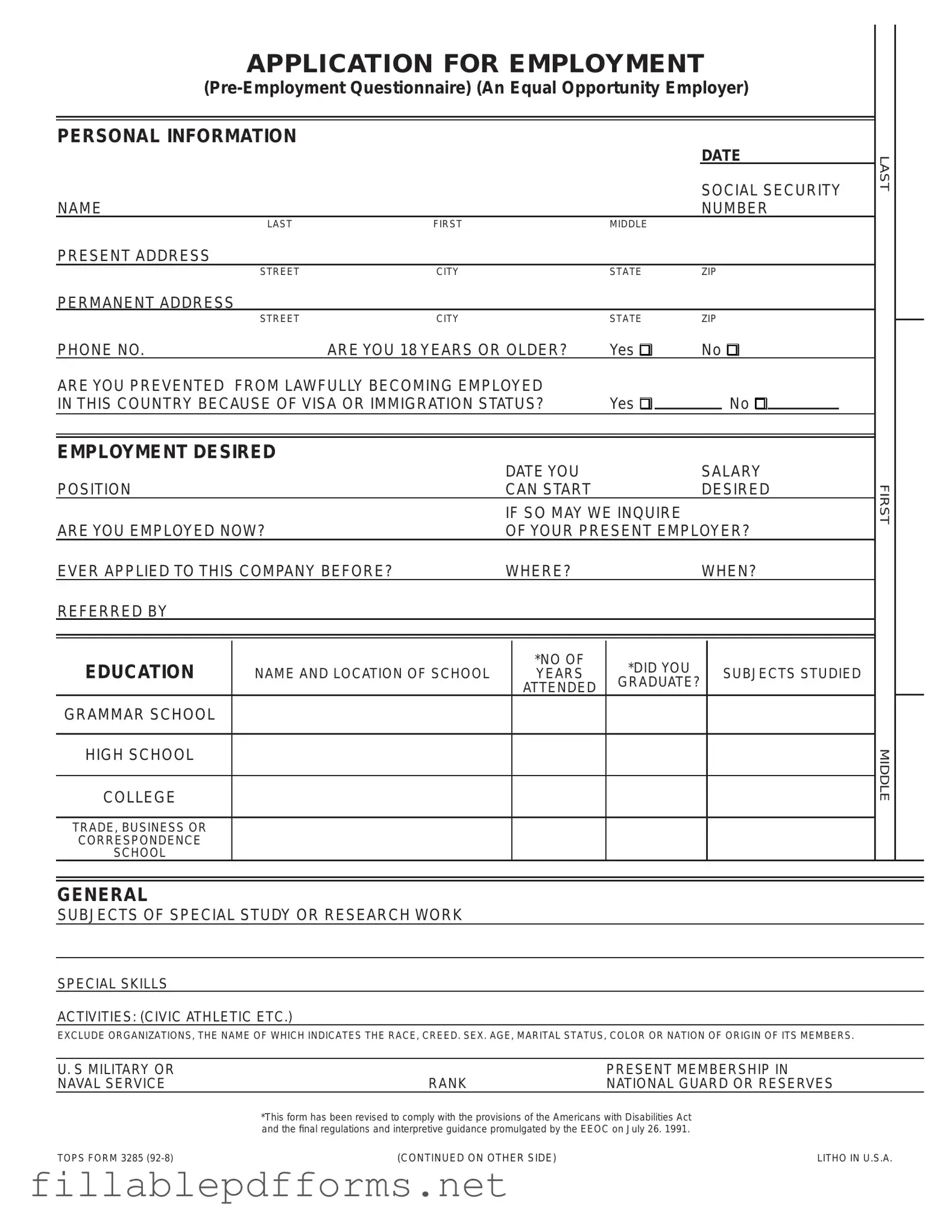 Employment Application Pdf PDF Template