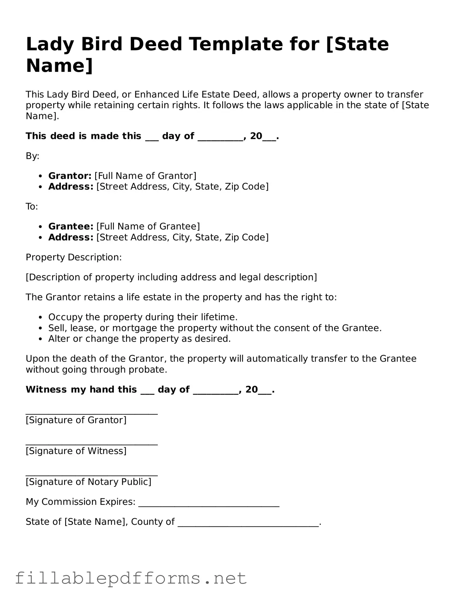 Blank Lady Bird Deed Template