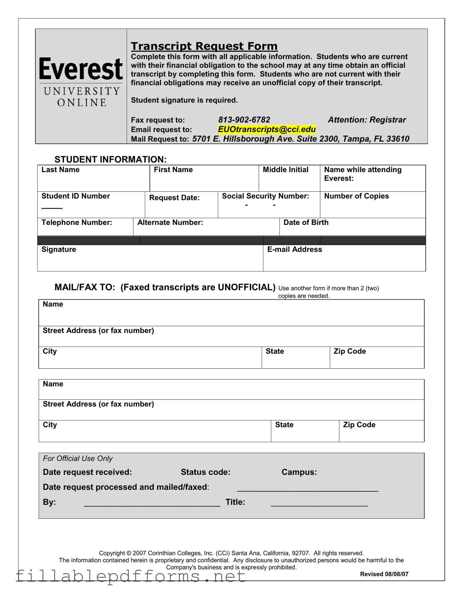 Everest University Transcript PDF Template