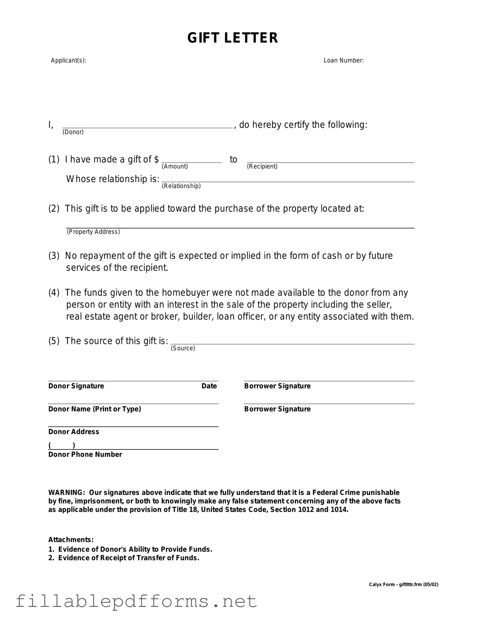 Gift Letter PDF Template