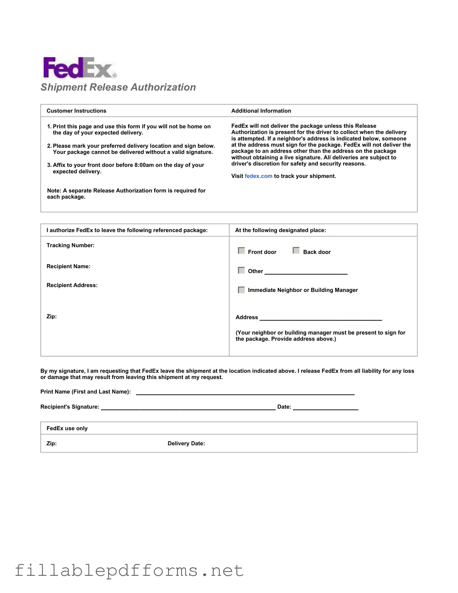 Fedex Release PDF Template
