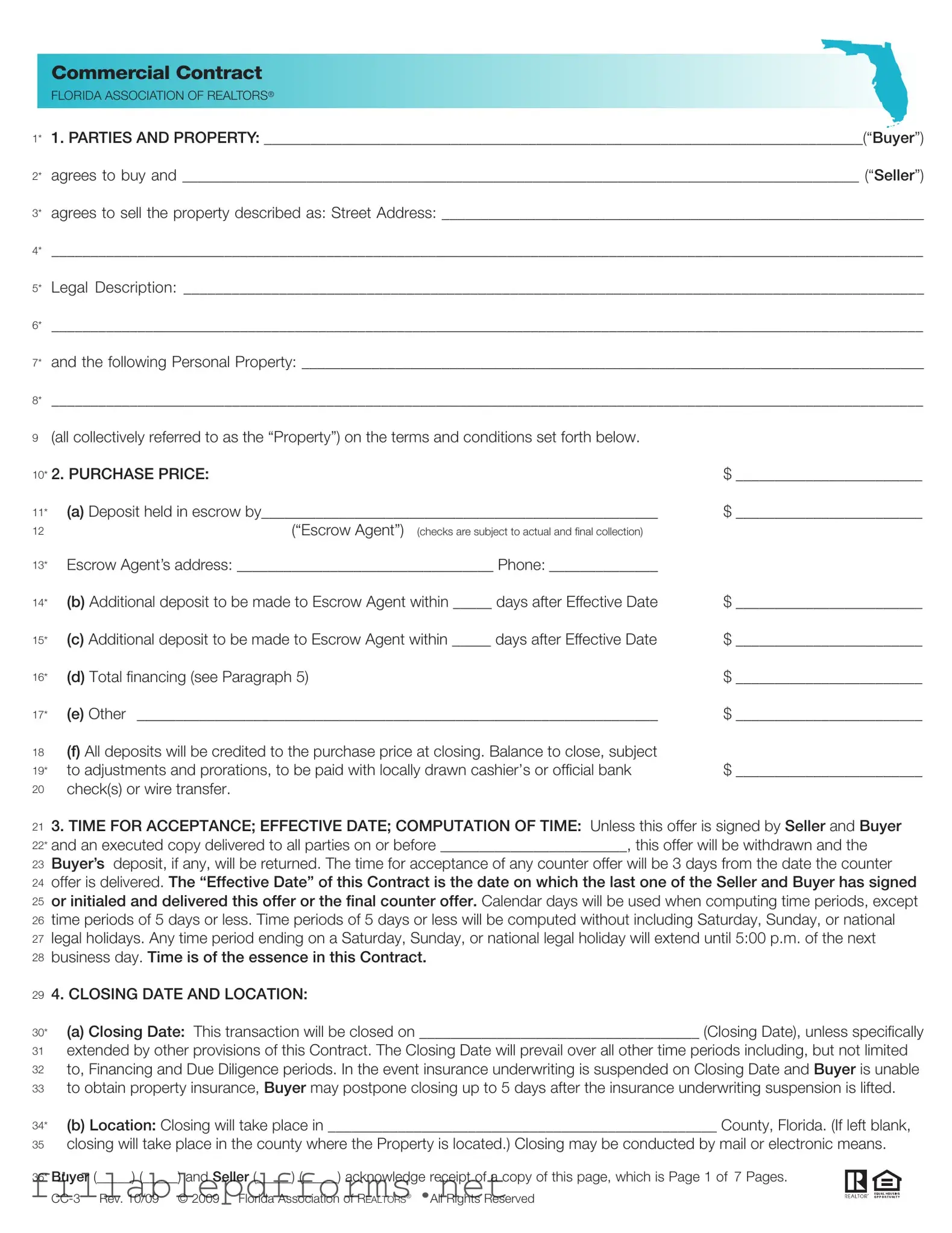 Florida Commercial Contract PDF Template
