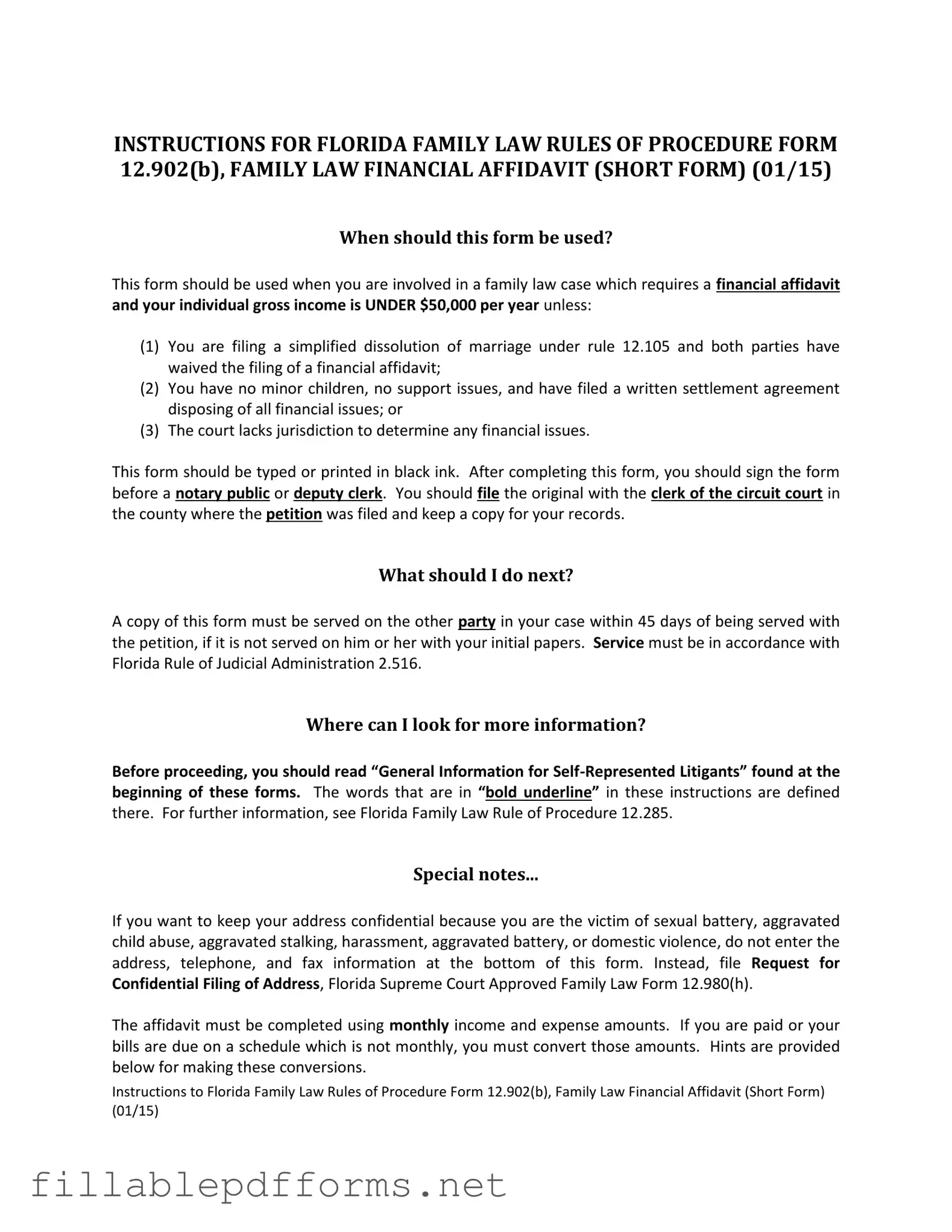 Florida Financial Affidavit Short 12.902(b) PDF Template