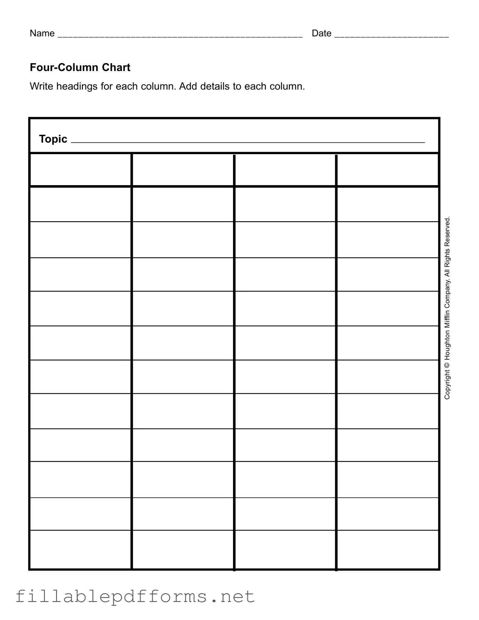 Four Column Chart PDF Template