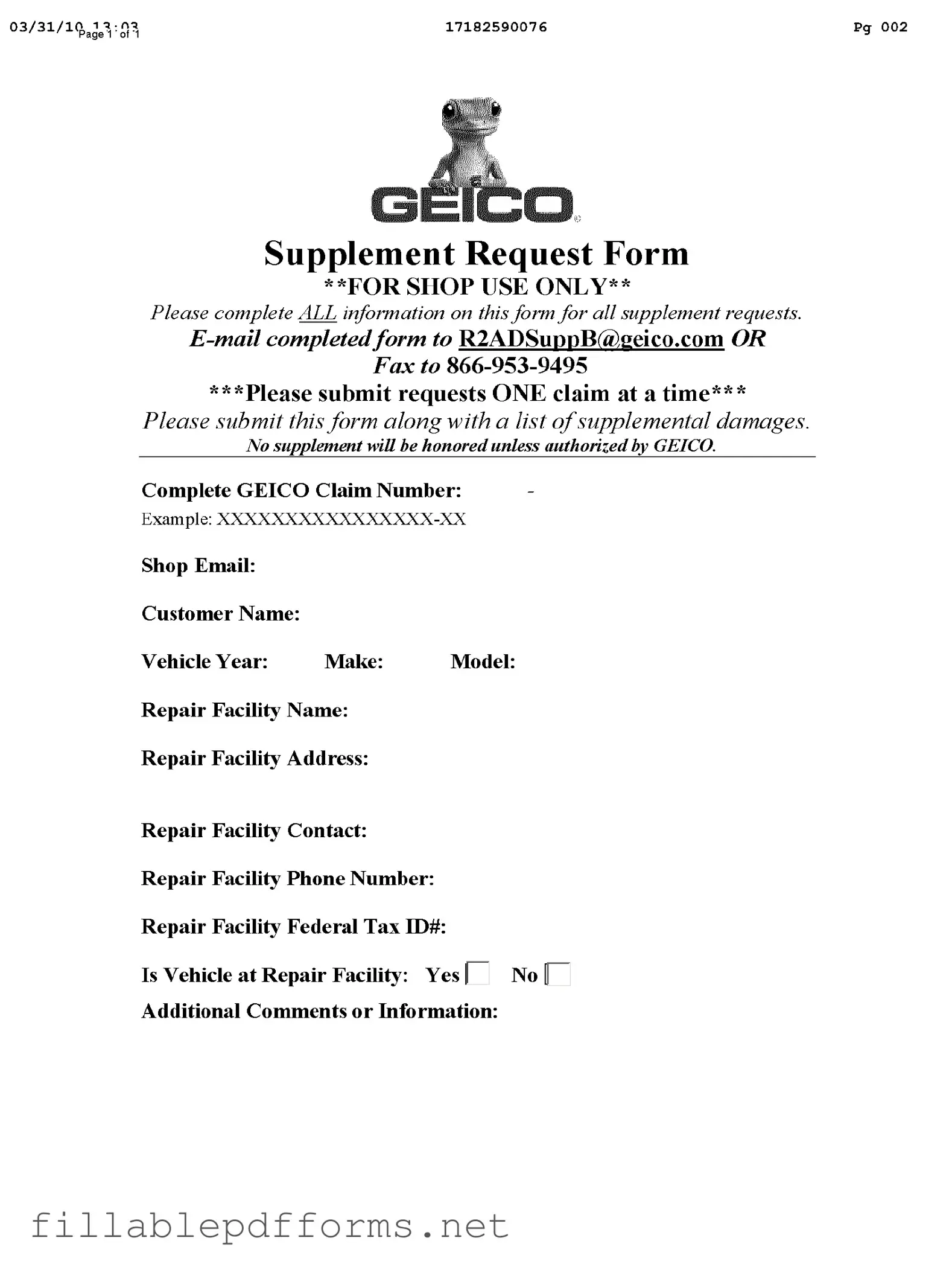 Geico Supplement Request PDF Template