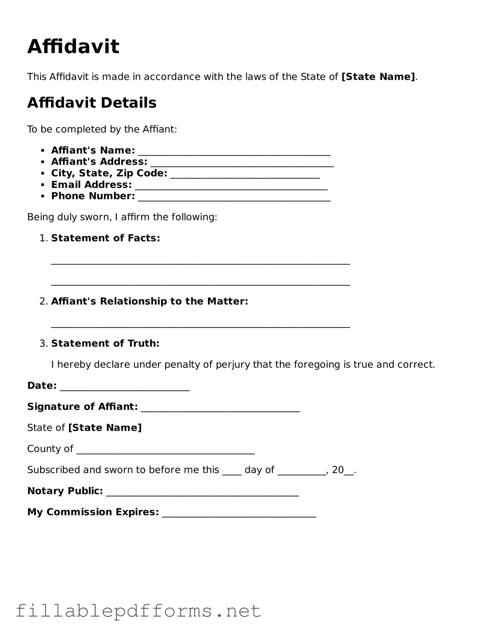 Blank Affidavit Template