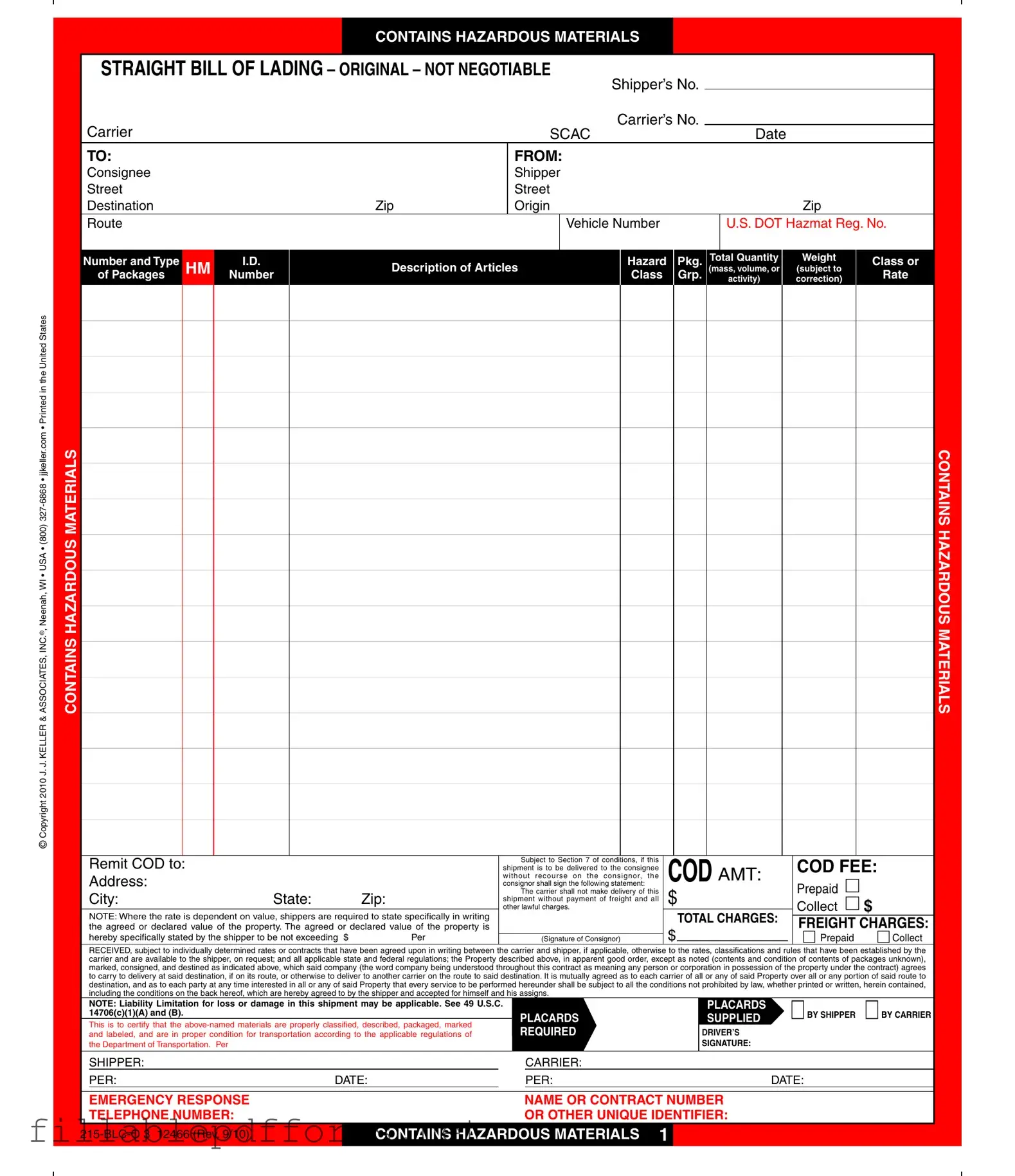 Hazard Bill Of Ladden PDF Template