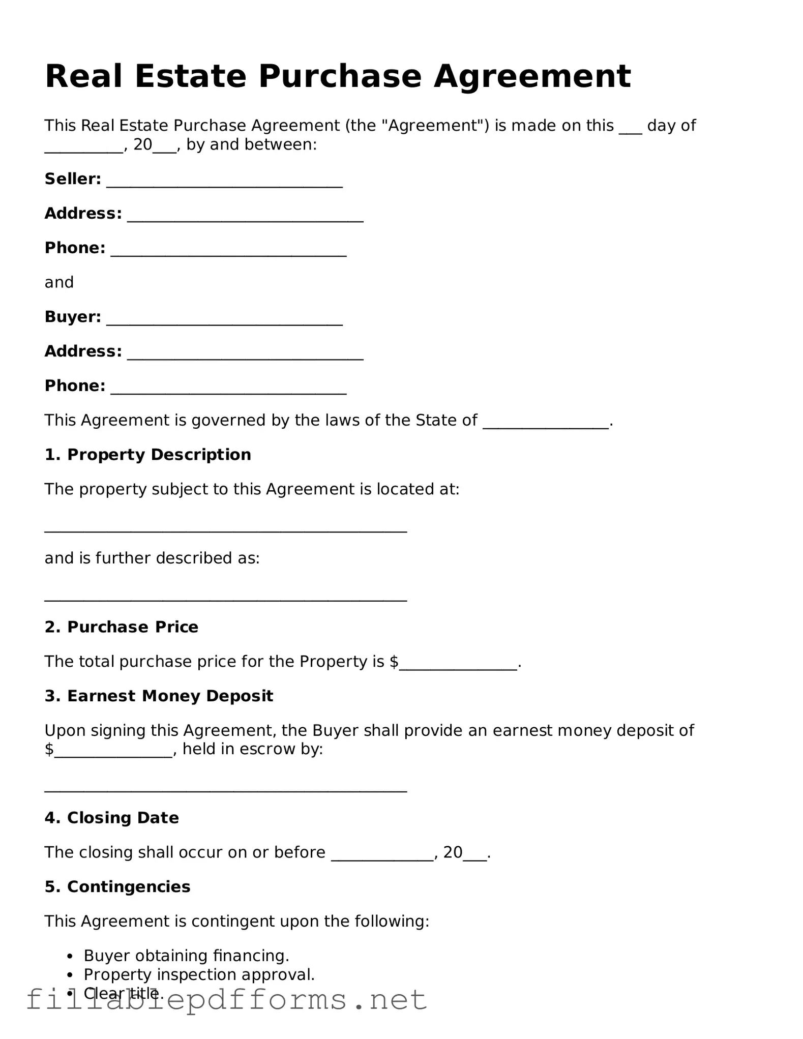 Blank Real Estate Purchase Agreement Template
