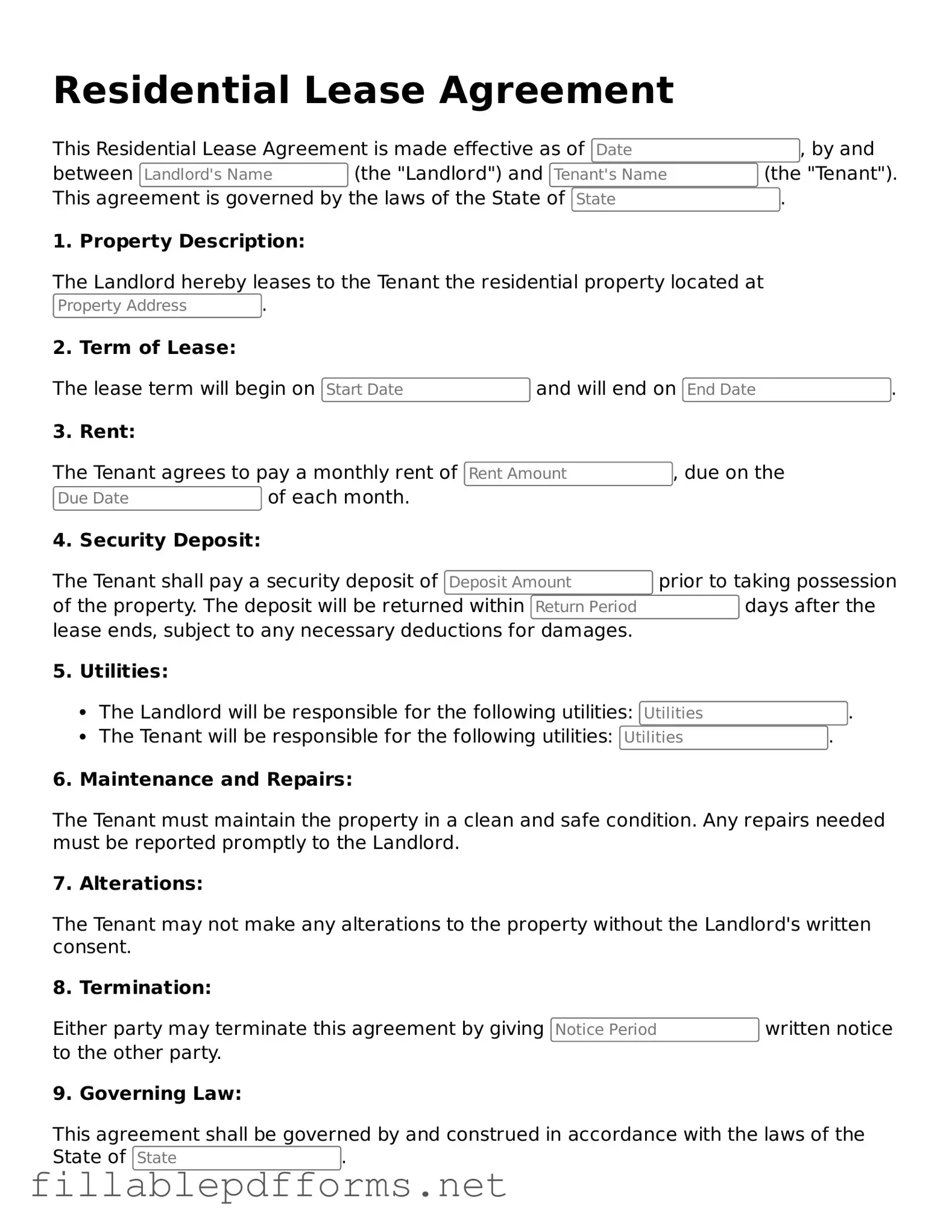 Blank Residential Lease Agreement Template