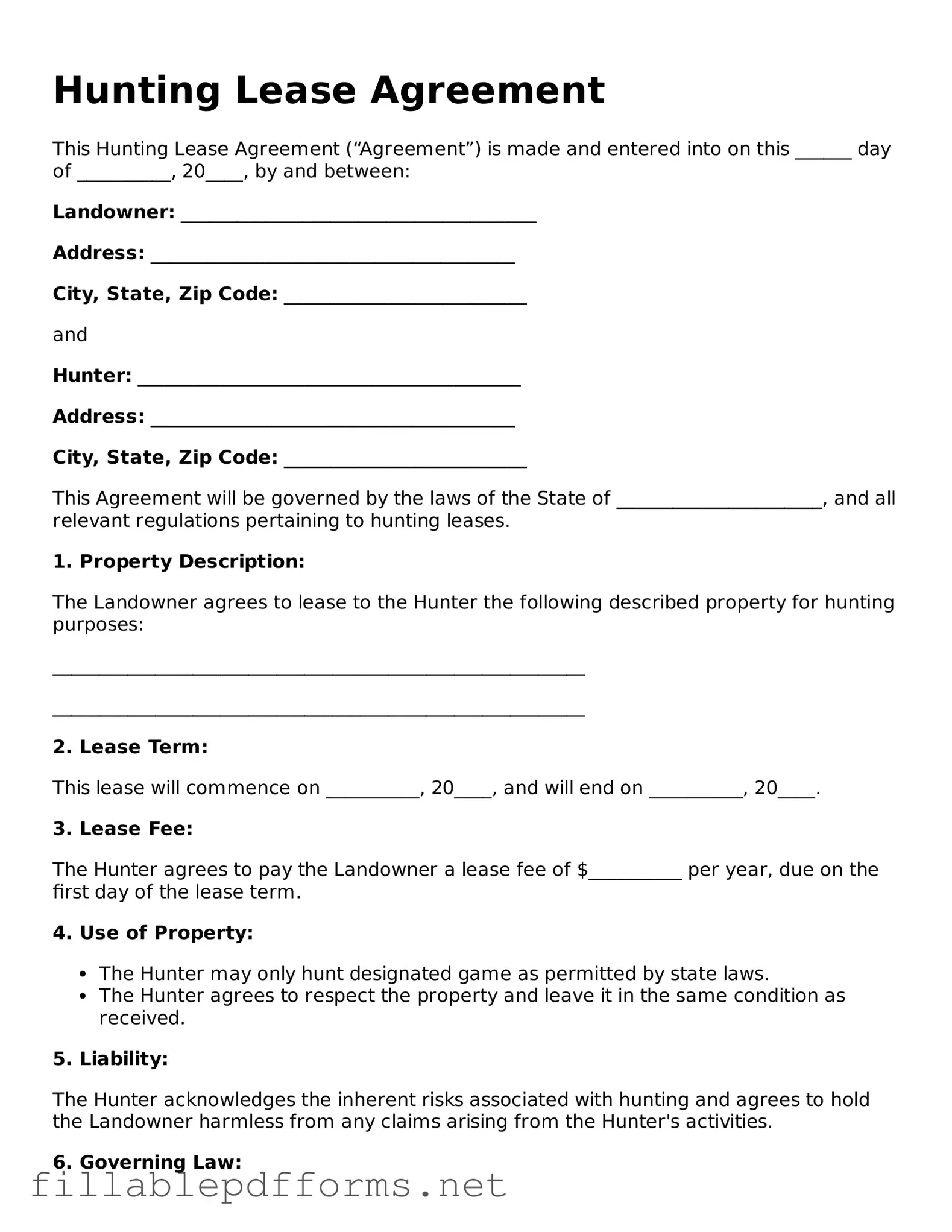 Blank Hunting Lease Agreement Template
