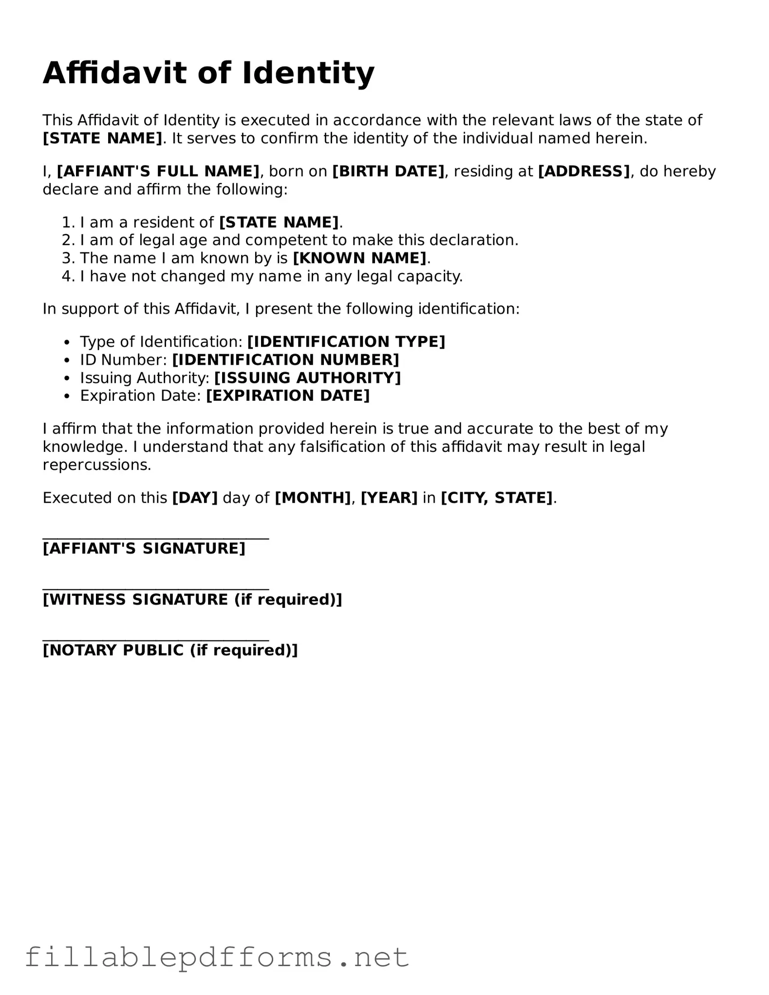 Blank Affidavit of Identity Template
