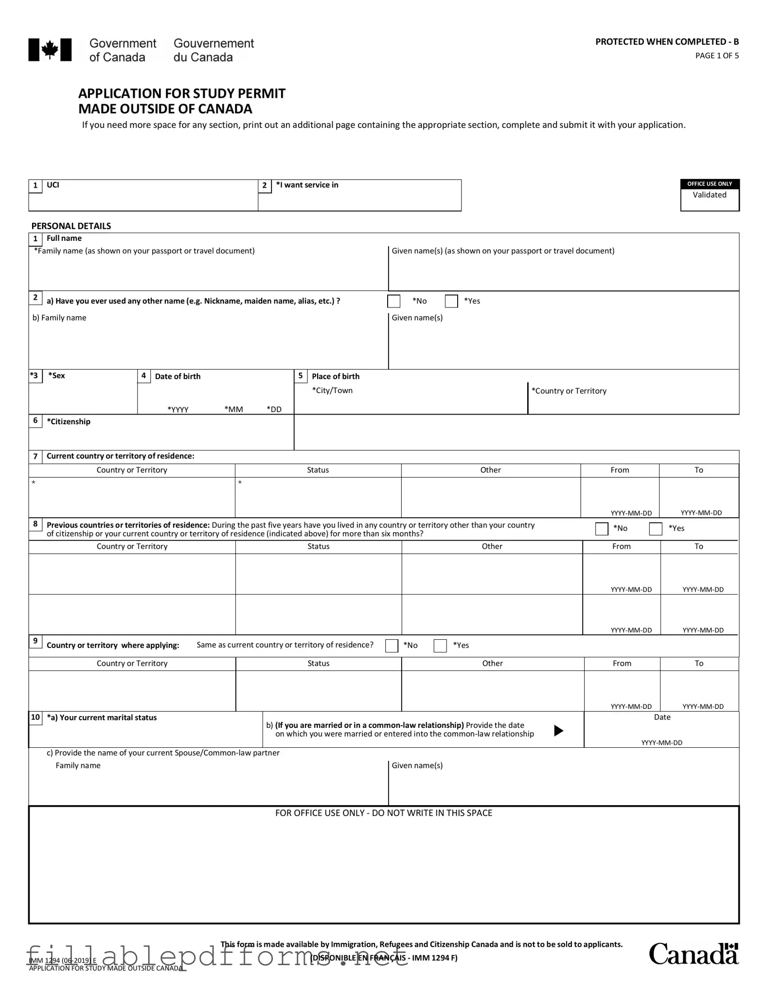 Imm 1294 PDF Template