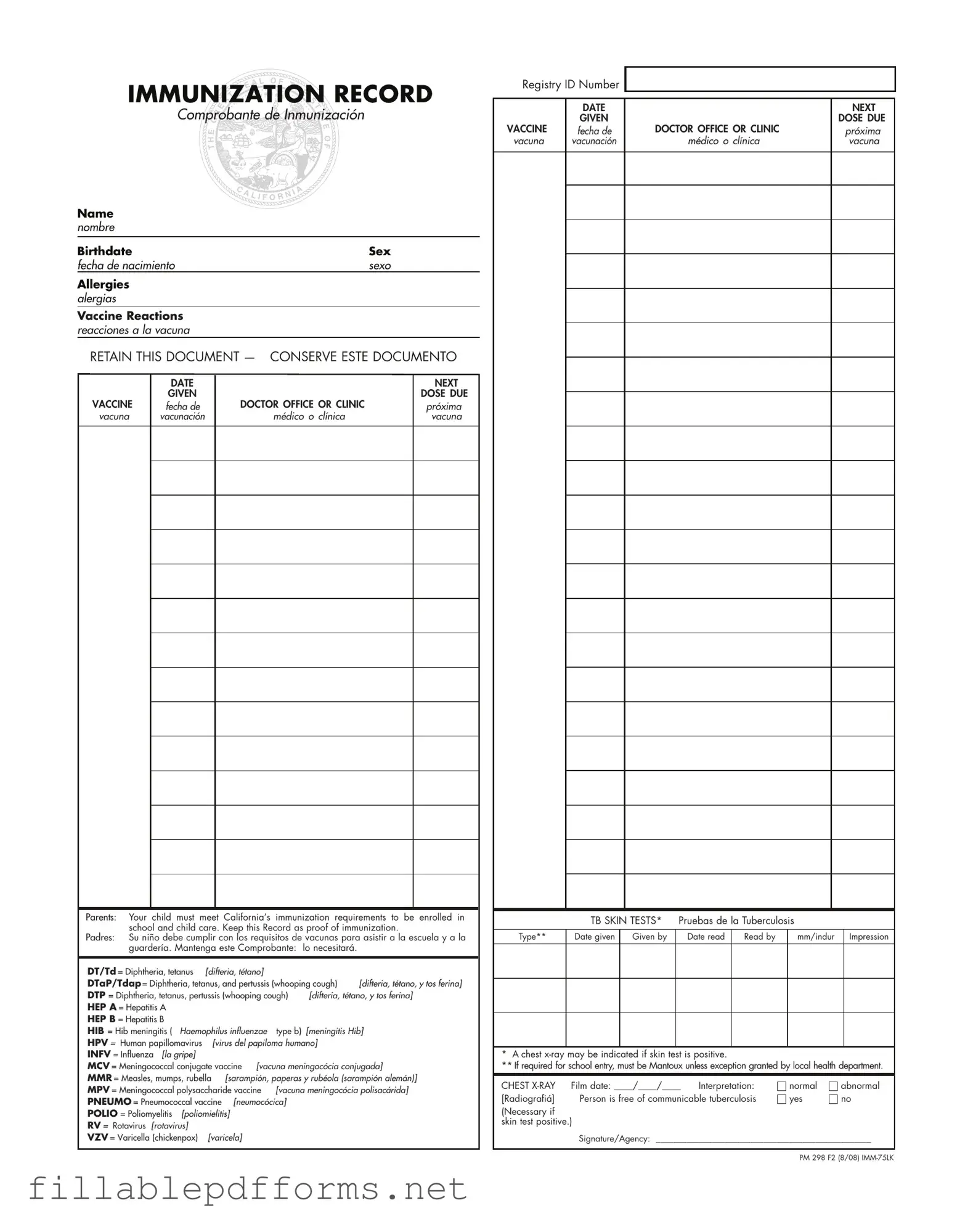 Immunization Record PDF Template