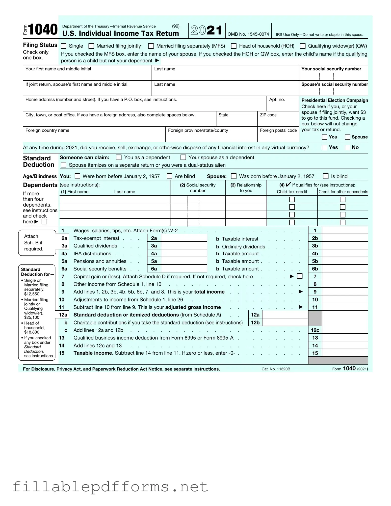 IRS 1040 PDF Template