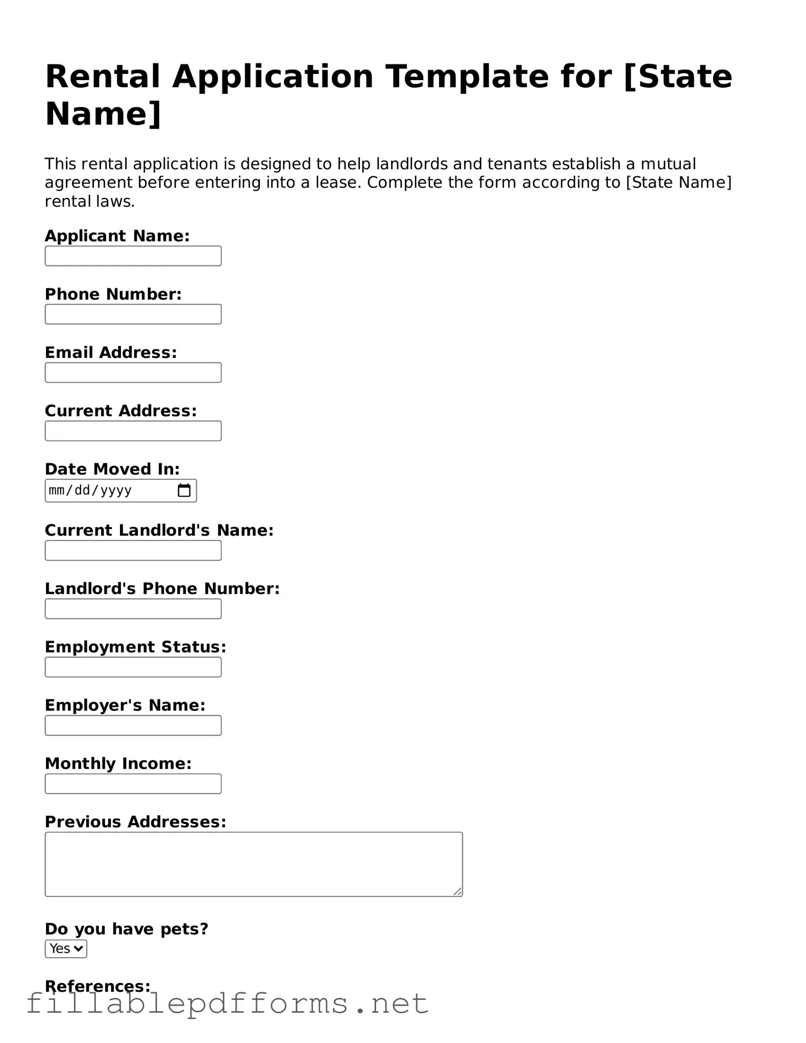 Blank Rental Application Template