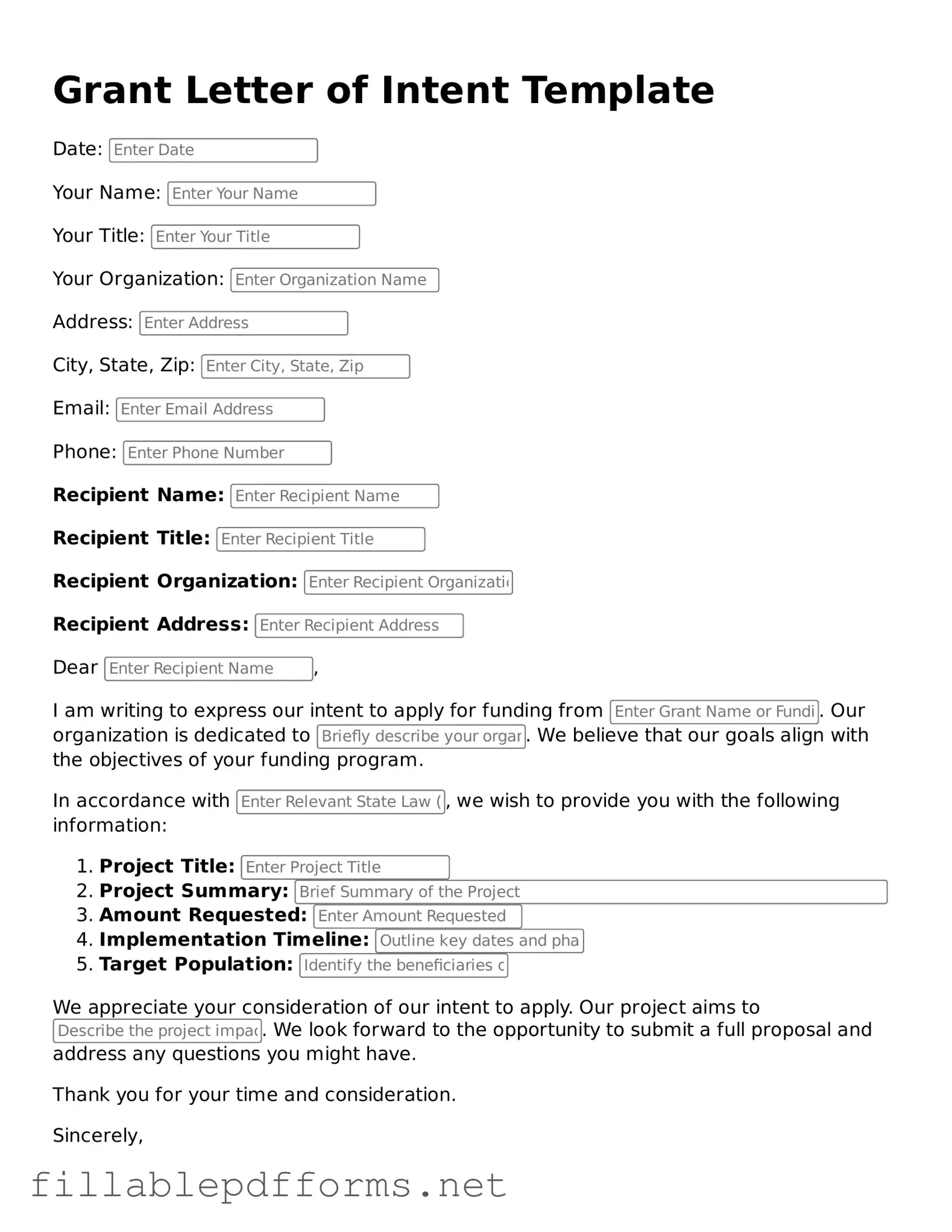 Blank Grant Letter of Intent Template