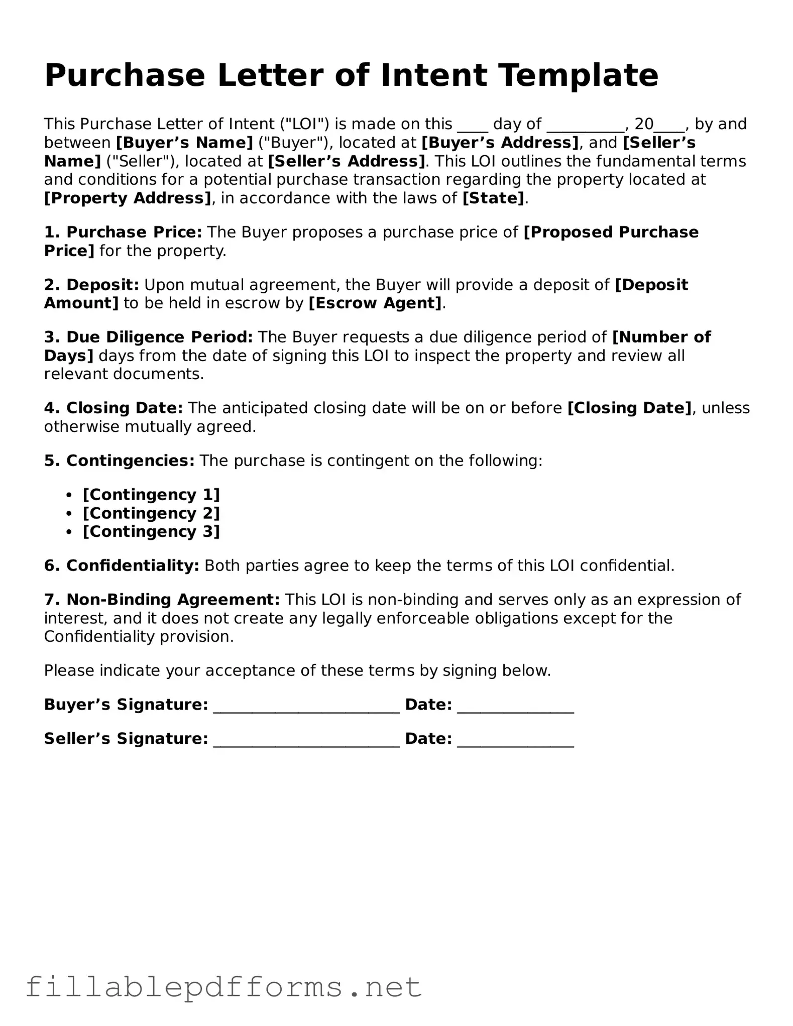 Blank Purchase Letter of Intent Template