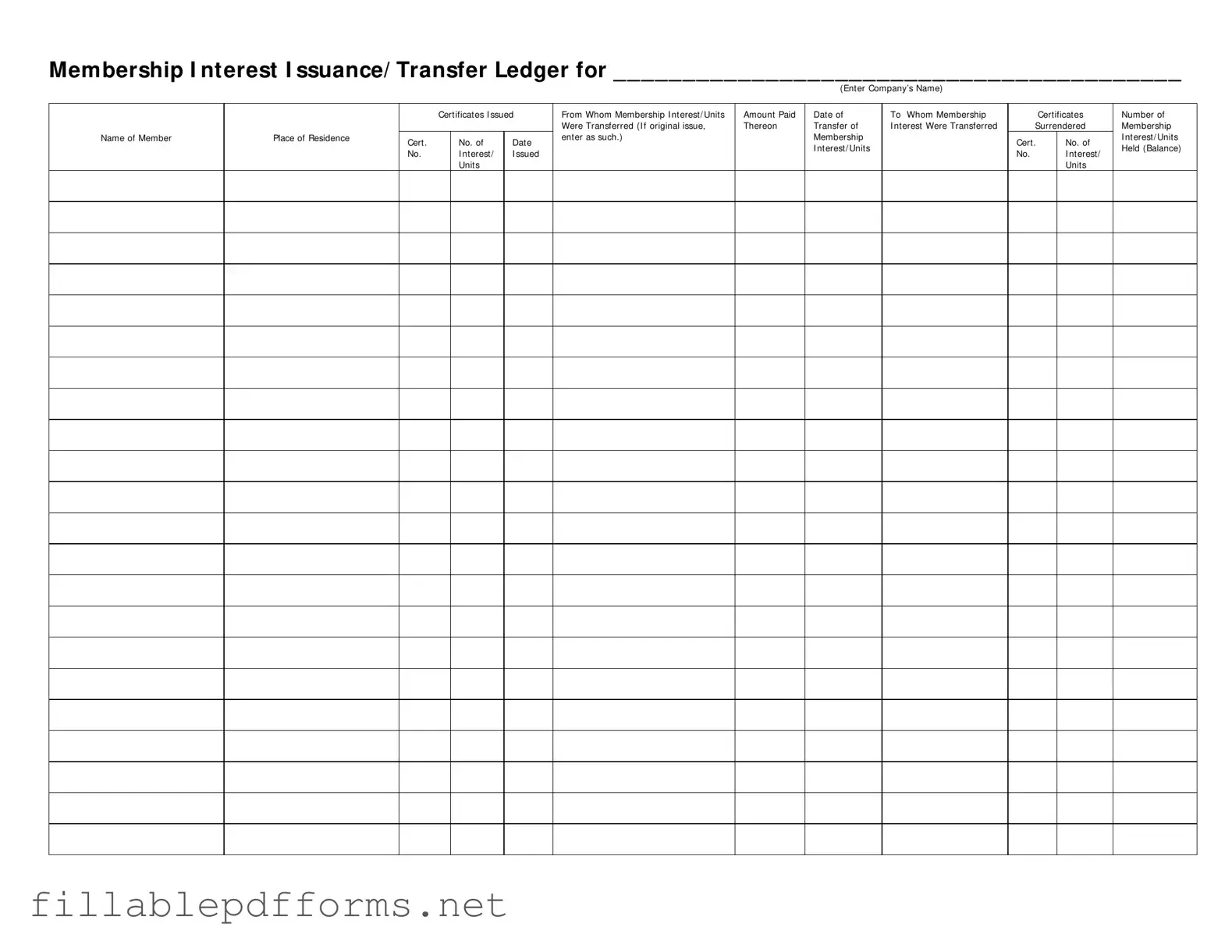 Membership Ledger PDF Template