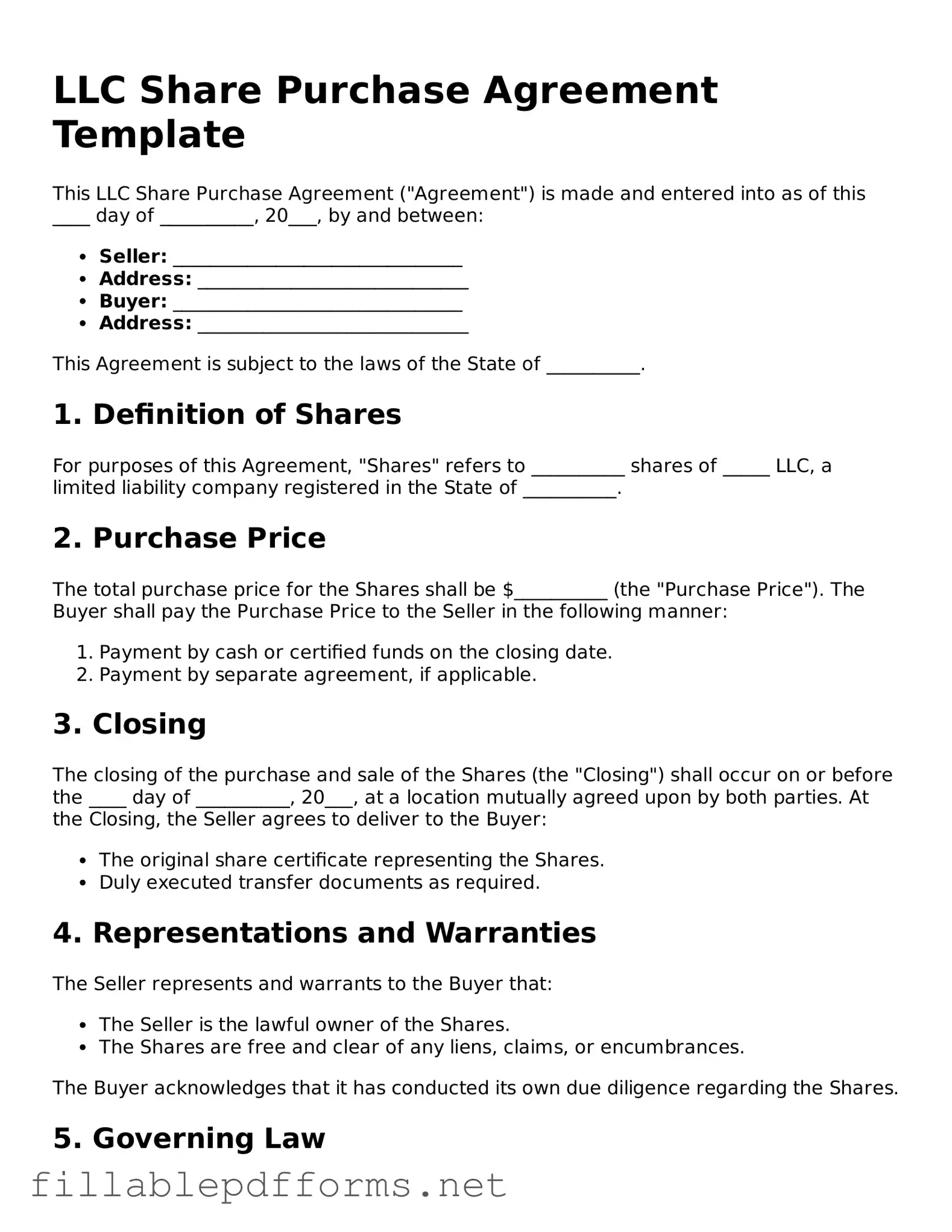 Blank LLC Share Purchase Agreement Template